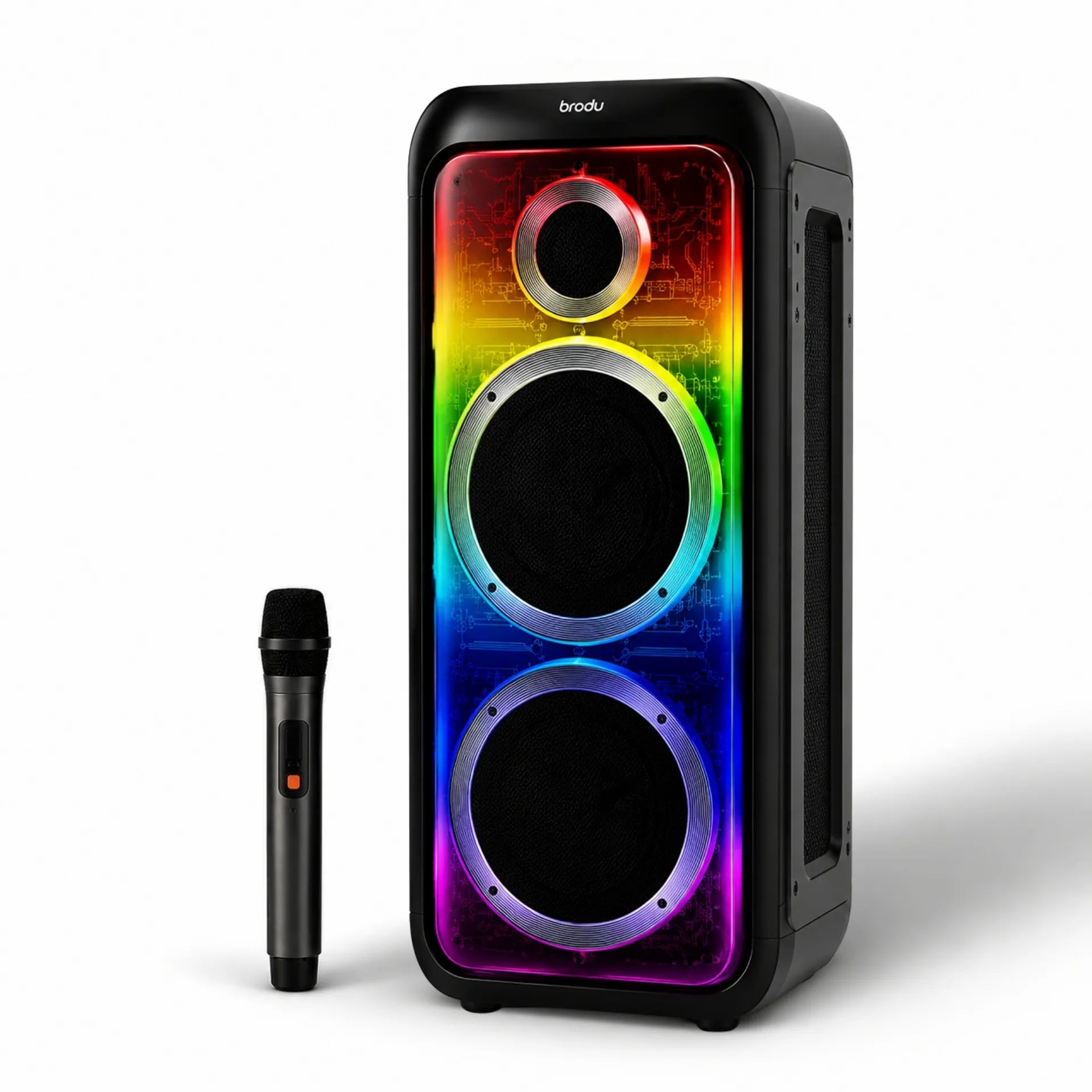Parlante Cabina Bluetooth Doble Bocina 8 Pulgadas Con Luces RGB Y Micrófonos Brodu BTS-2369