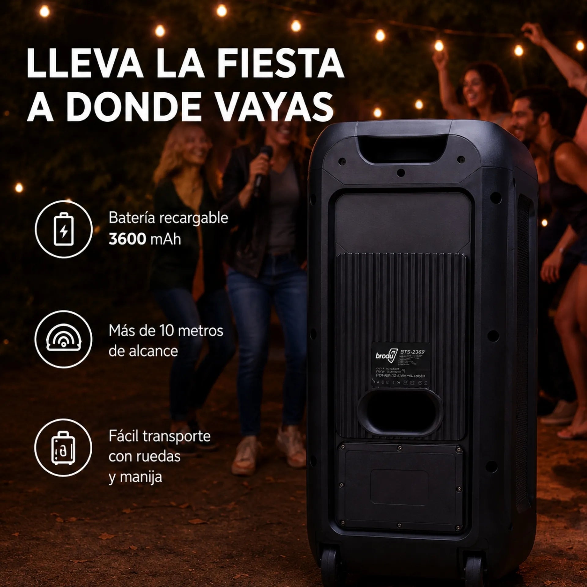 Parlante Cabina Bluetooth Doble Bocina 8 Pulgadas Con Luces RGB Y Micrófonos Brodu BTS-2369