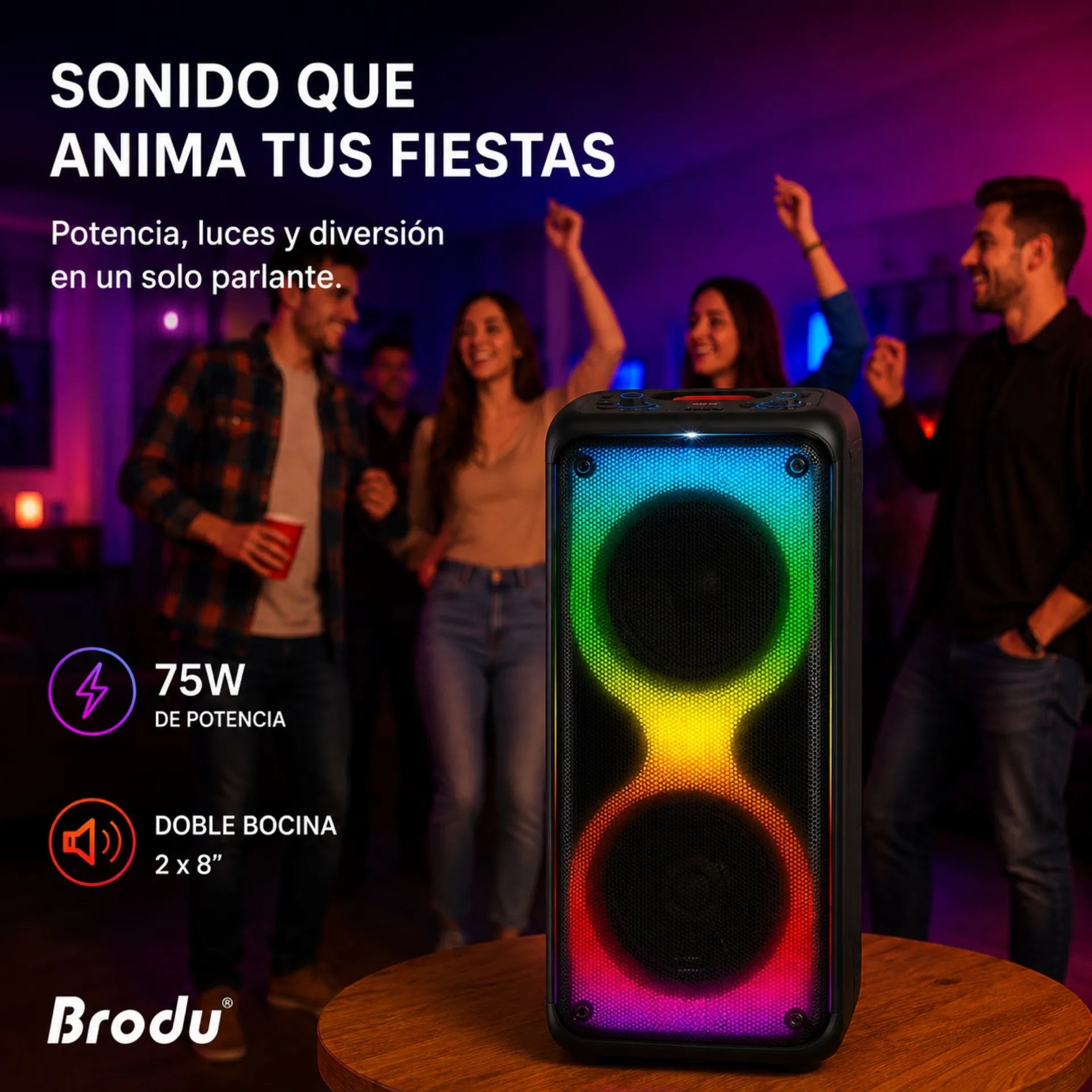 Parlante Cabina Bluetooth Profesional Doble Bocina 8 Pulgadas Con Luces RGB Brodu BTS-1910