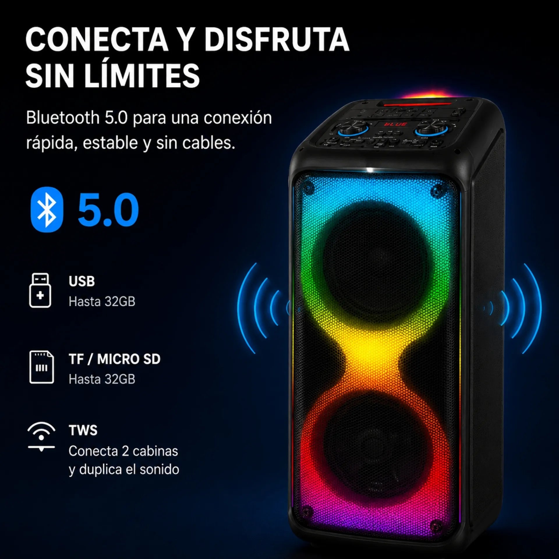 Parlante Cabina Bluetooth Profesional Doble Bocina 8 Pulgadas Con Luces RGB Brodu BTS-1910