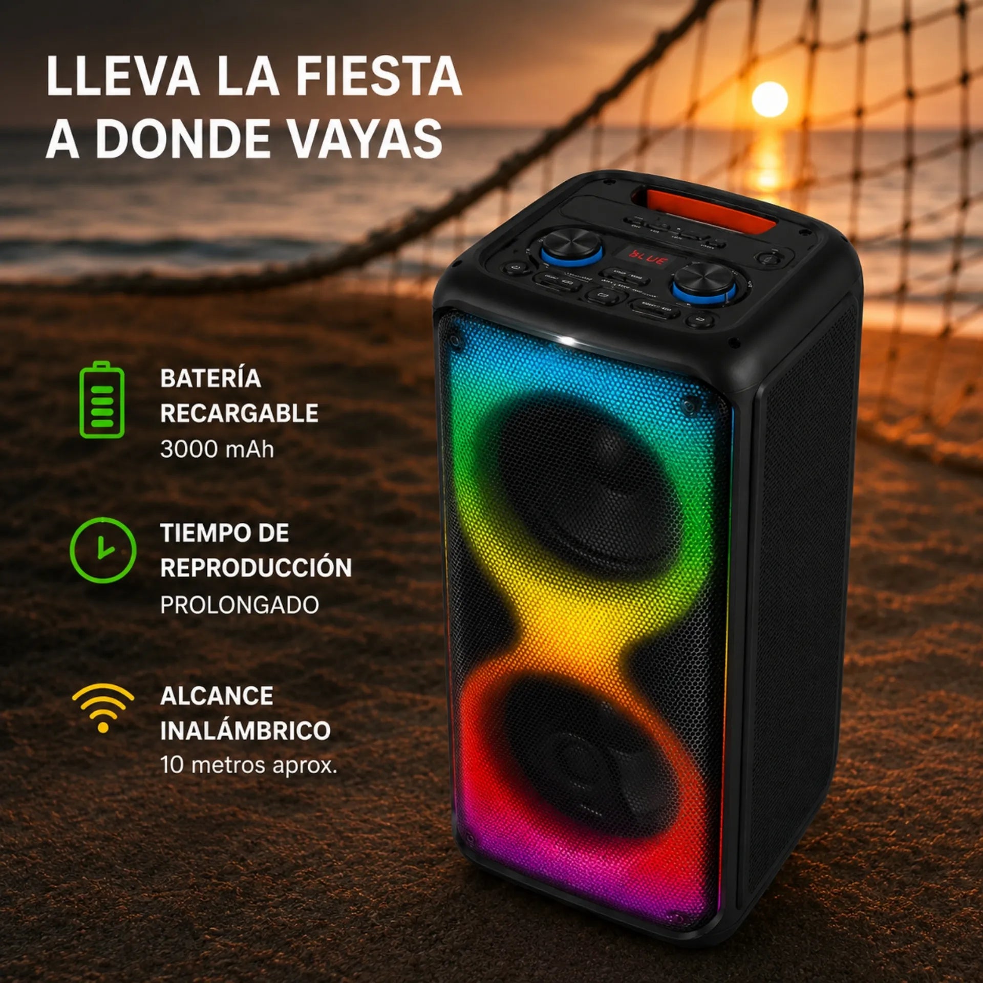 Parlante Cabina Bluetooth Profesional Doble Bocina 8 Pulgadas Con Luces RGB Brodu BTS-1910