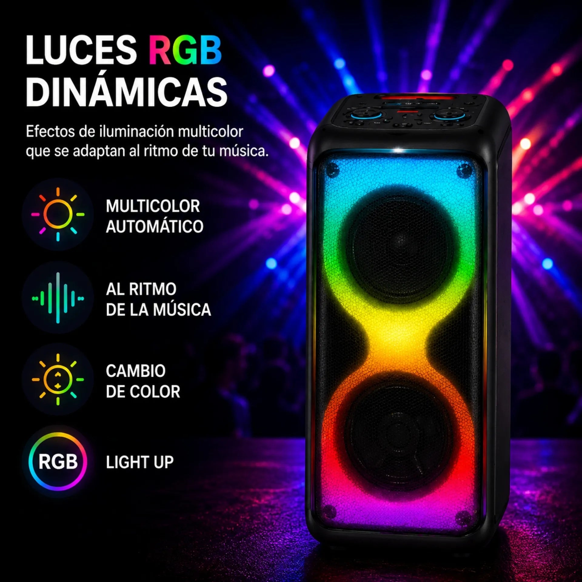 Parlante Cabina Bluetooth Profesional Doble Bocina 8 Pulgadas Con Luces RGB Brodu BTS-1910