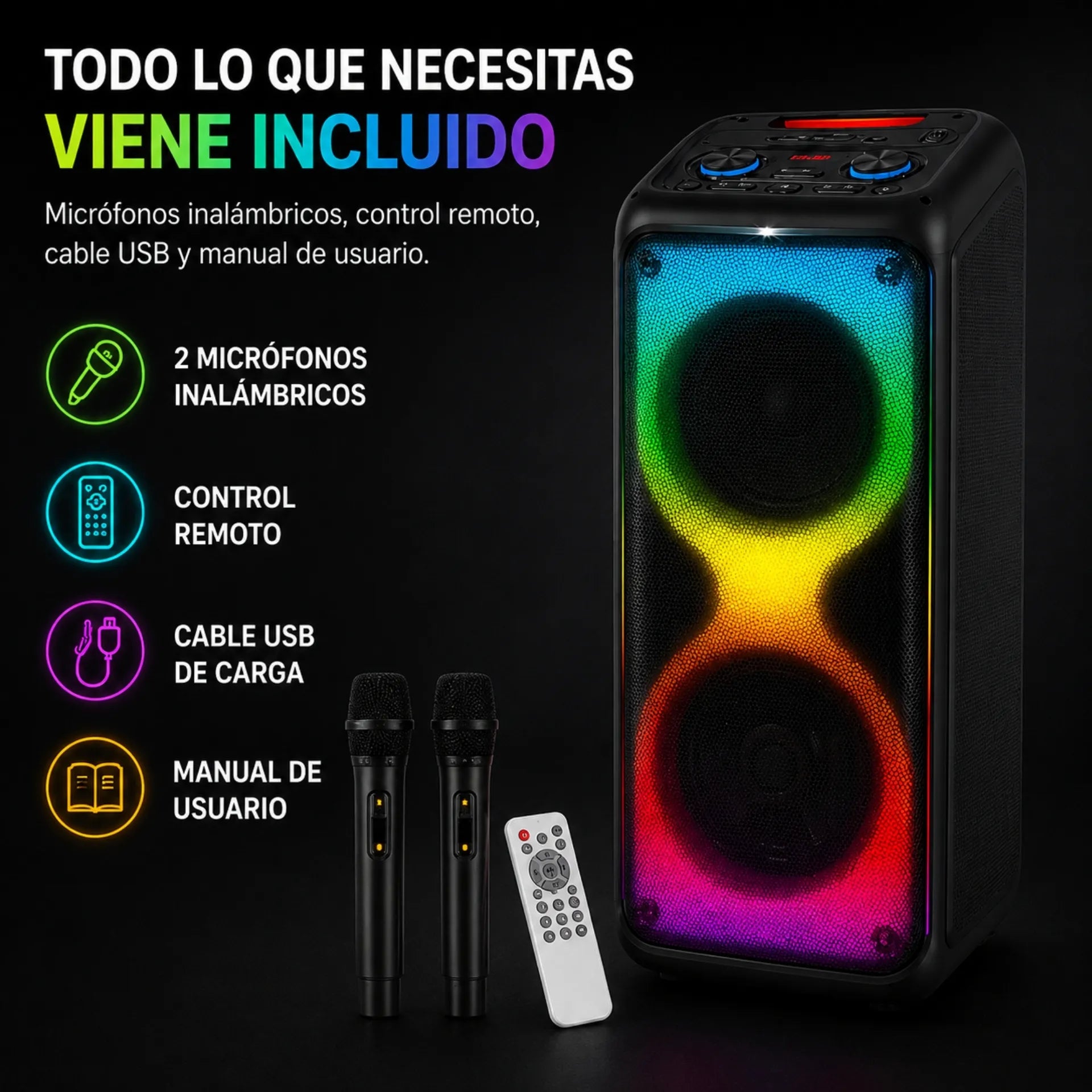 Parlante Cabina Bluetooth Profesional Doble Bocina 8 Pulgadas Con Luces RGB Brodu BTS-1910