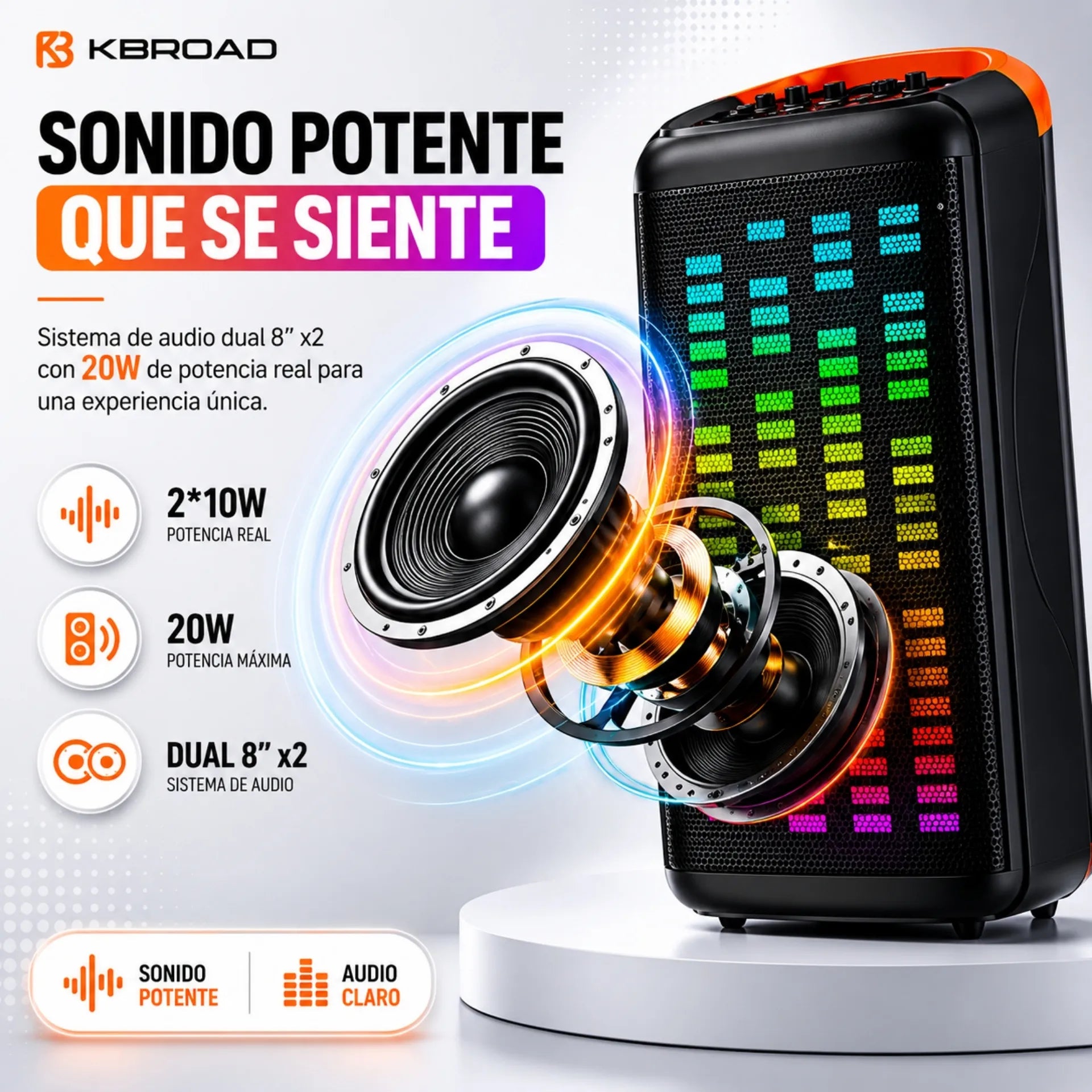 Parlante Cabina Bluetooth Torre 8 Pulgadas Con Luces RGB y Micrófono Kbroad KTS-1760