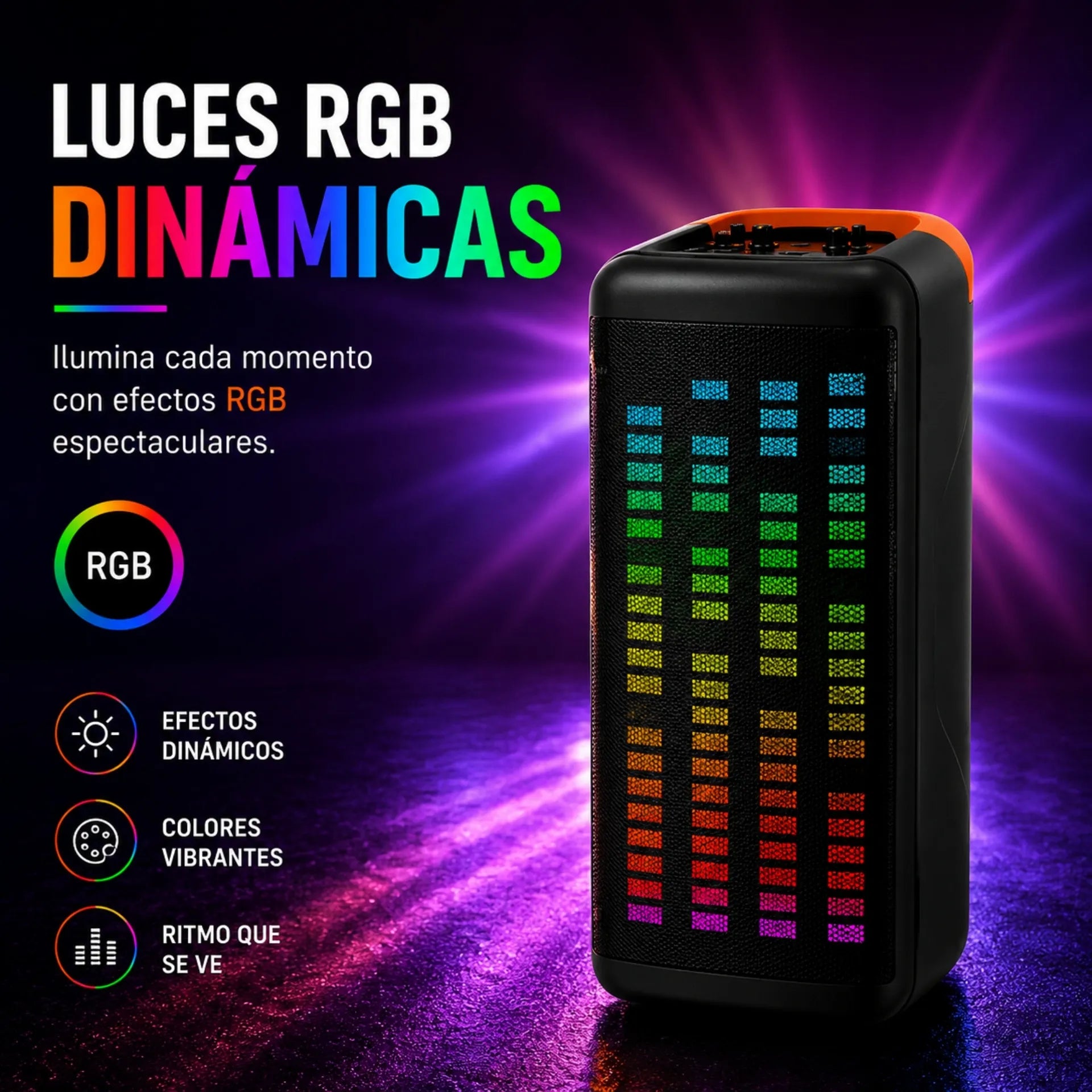 Parlante Cabina Bluetooth Torre 8 Pulgadas Con Luces RGB y Micrófono Kbroad KTS-1760