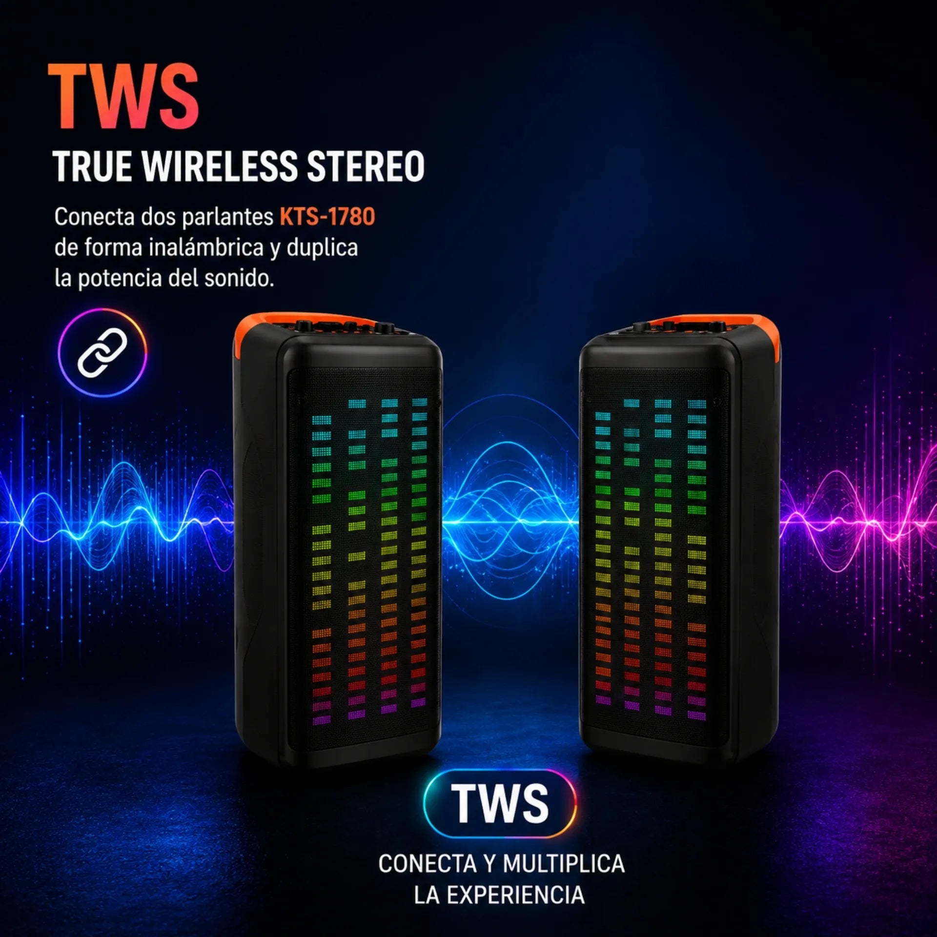 Parlante Cabina Bluetooth Torre 8 Pulgadas Con Luces RGB y Micrófono Kbroad KTS-1760