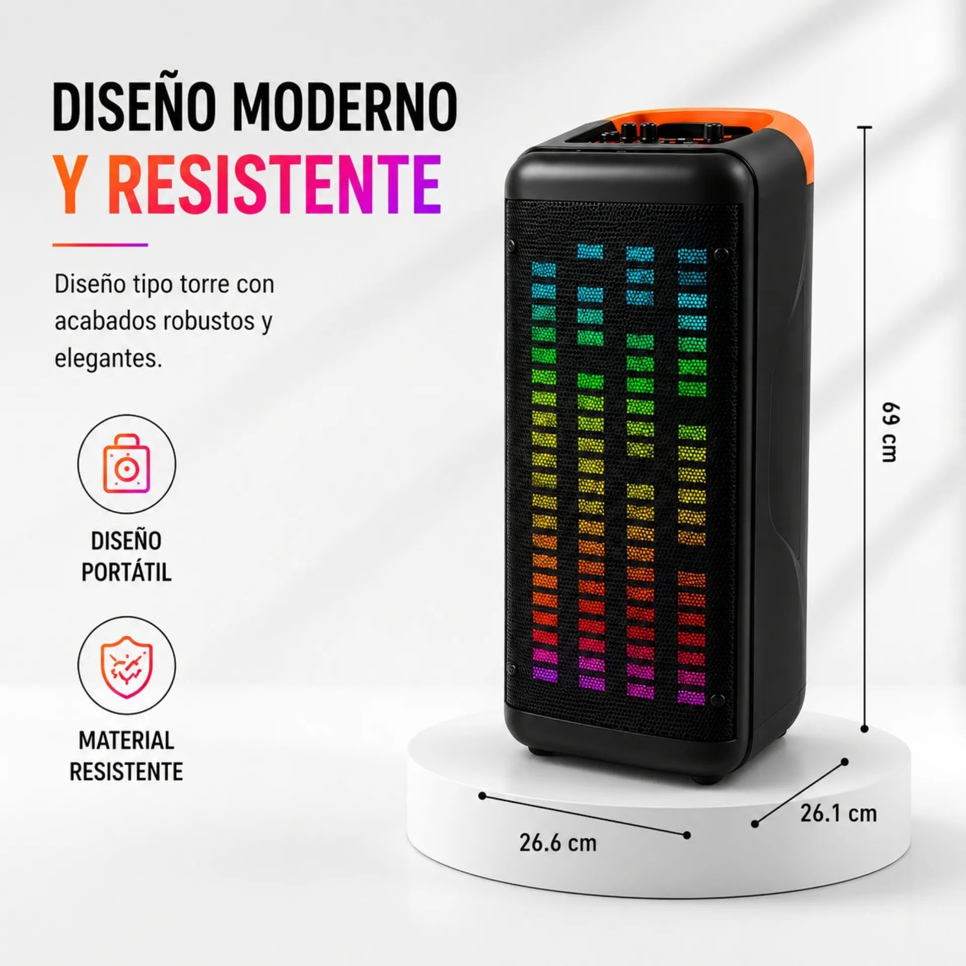 Parlante Cabina Bluetooth Torre 8 Pulgadas Con Luces RGB y Micrófono Kbroad KTS-1760