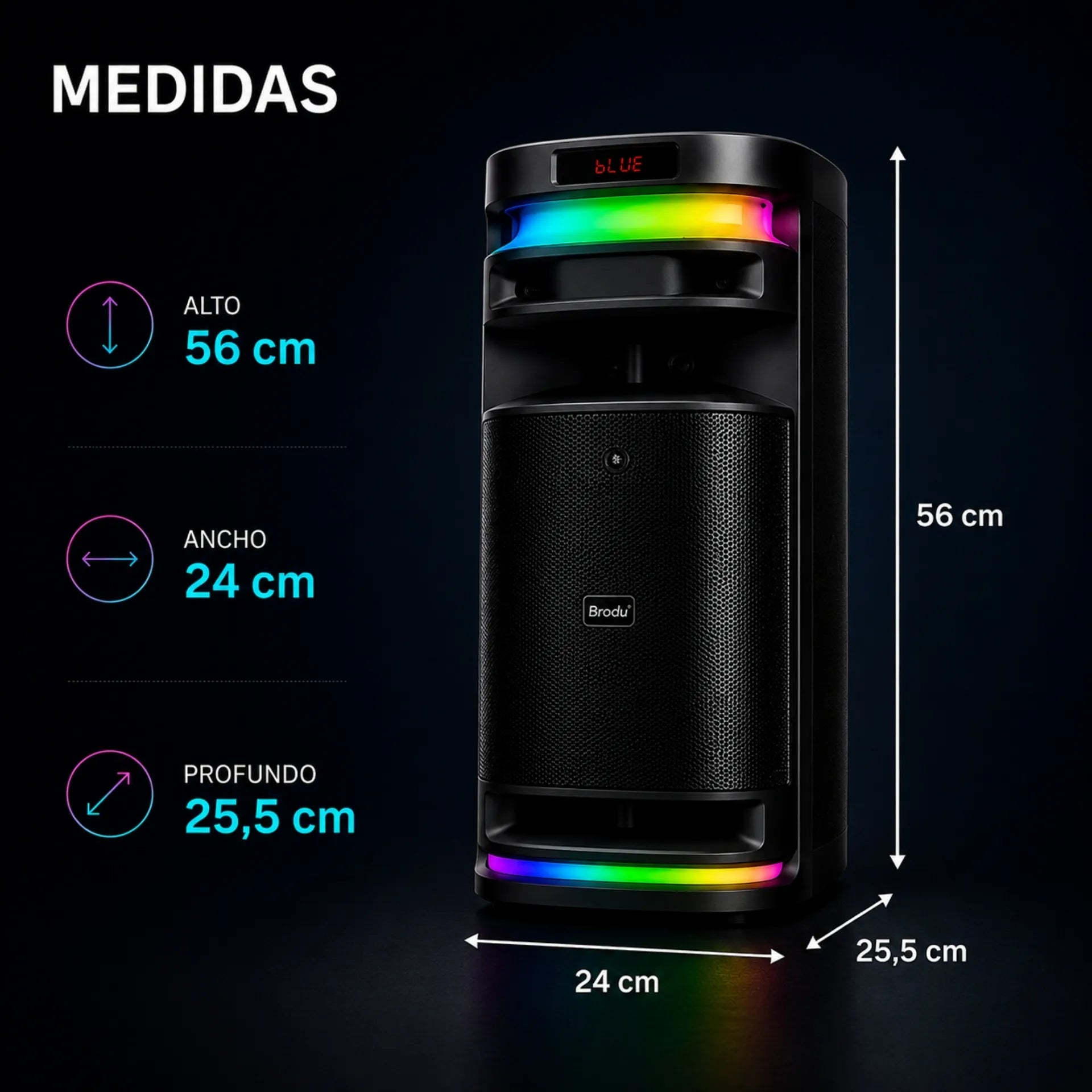 Parlante Cabina Bluetooth Karaoke De 8 Pulgadas Con Luces RGB Y Dos Micrófonos Brodu BTS-2250