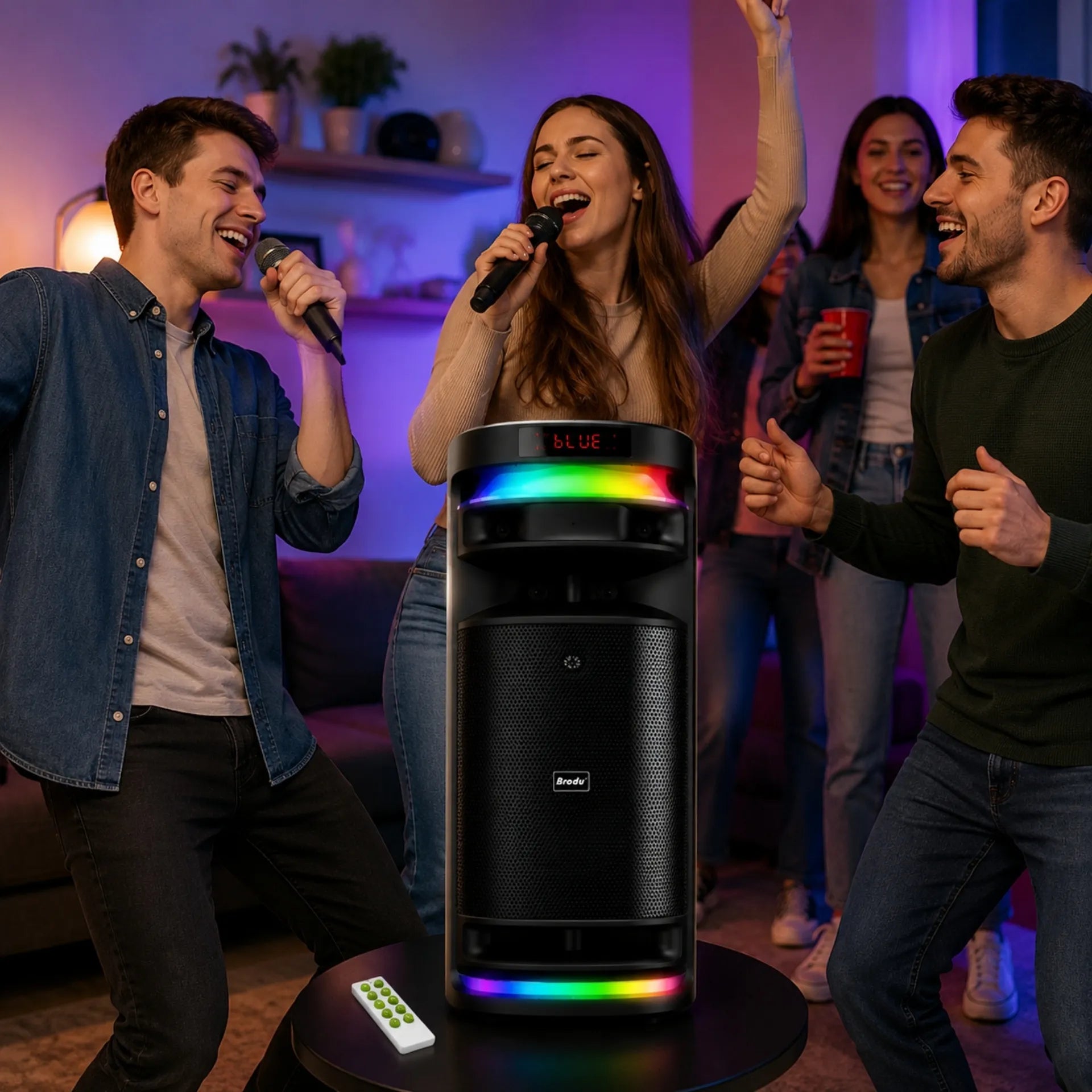 Parlante Cabina Bluetooth Karaoke De 8 Pulgadas Con Luces RGB Y Dos Micrófonos Brodu BTS-2250