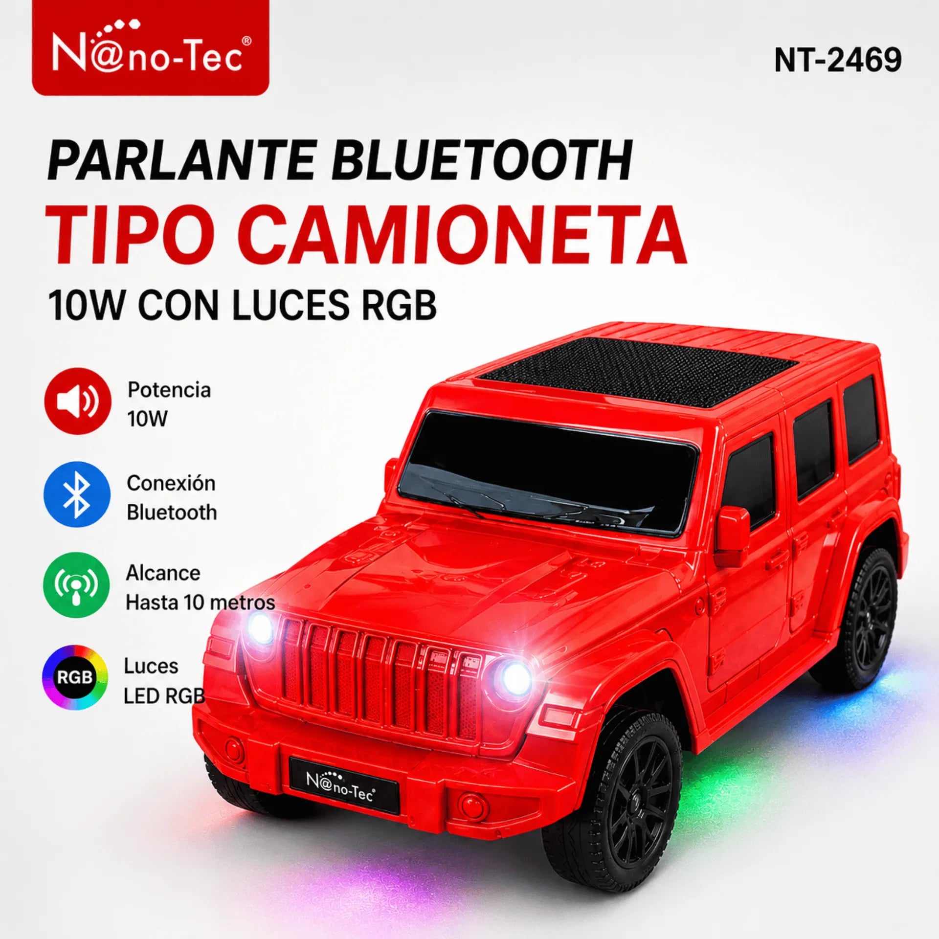 Parlante Bluetooth Tipo Camioneta Nano-Tec 10W Con Luces RGB NT-P2469