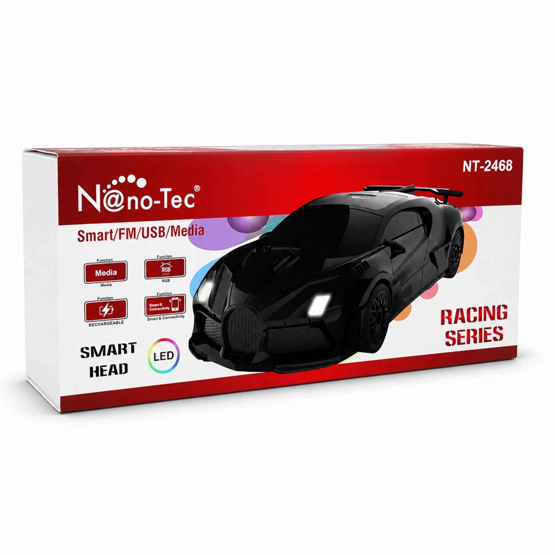 Parlante Bluetooth Tipo Carro Deportivo Nano-Tec 10W Con Luces RGB NT-P2468