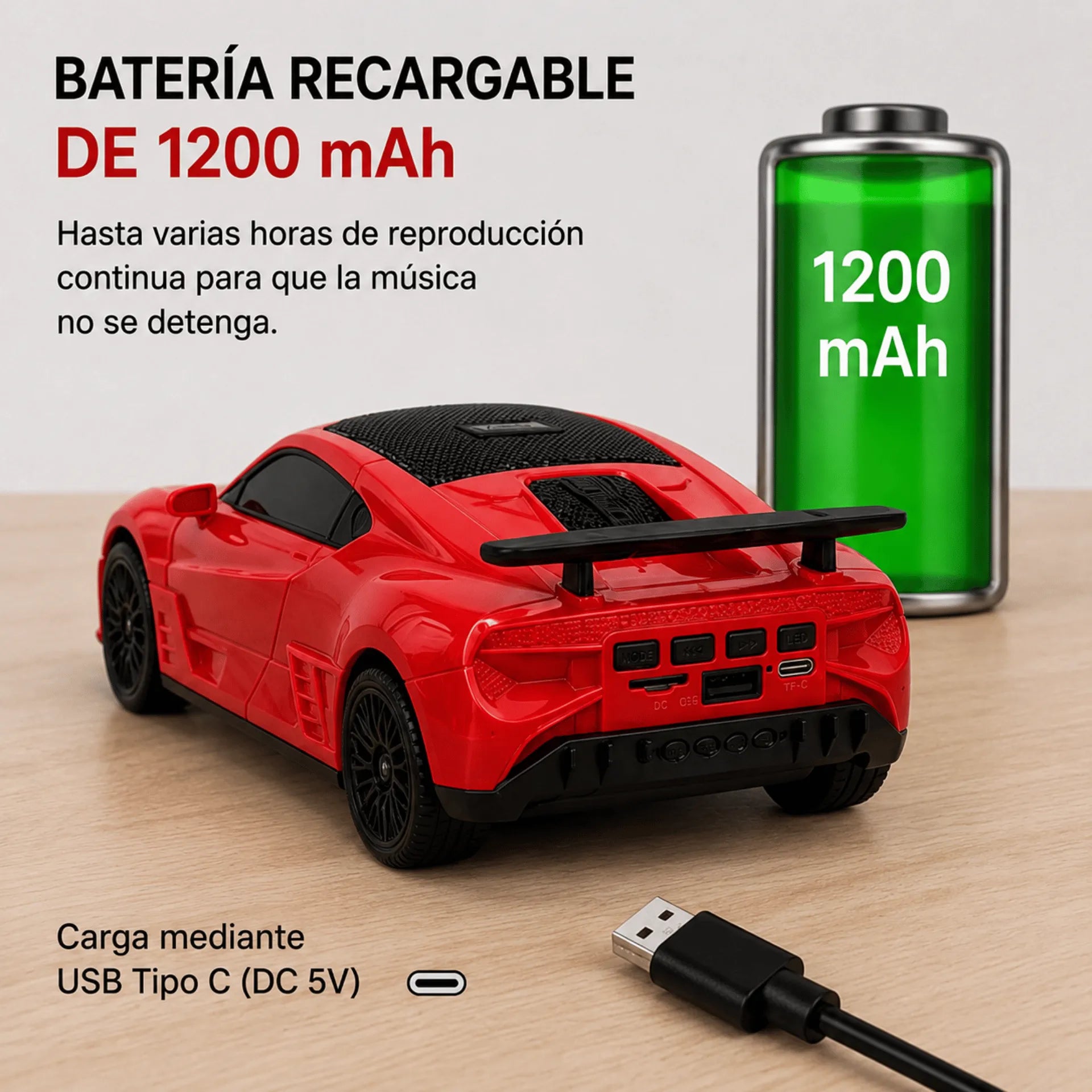 Parlante Bluetooth Tipo Carro Deportivo Nano-Tec 10W Con Luces RGB NT-P2468