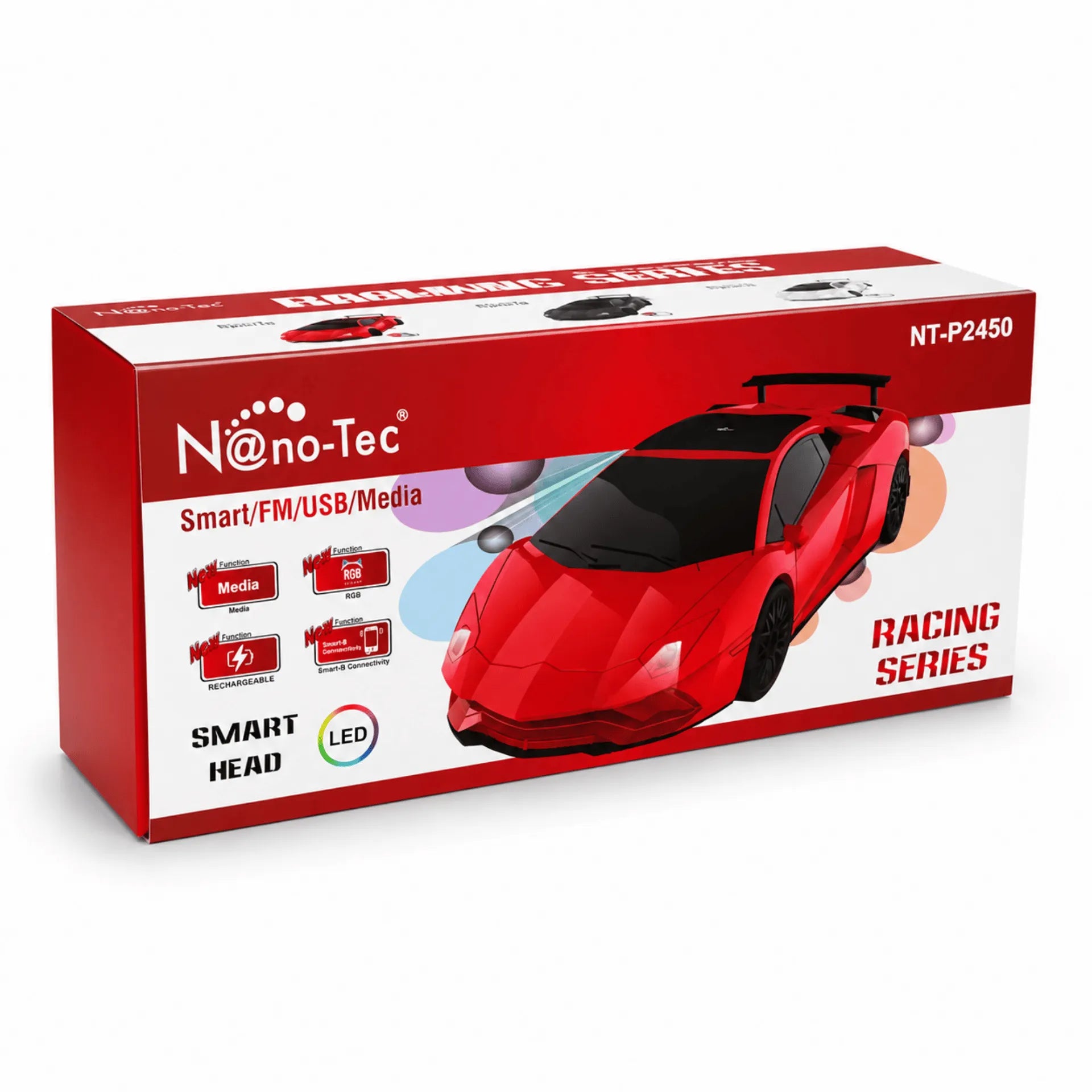 Parlante Bluetooth Tipo Carro Deportivo Nano-Tec 10W Con Luces RGB NT-P2450