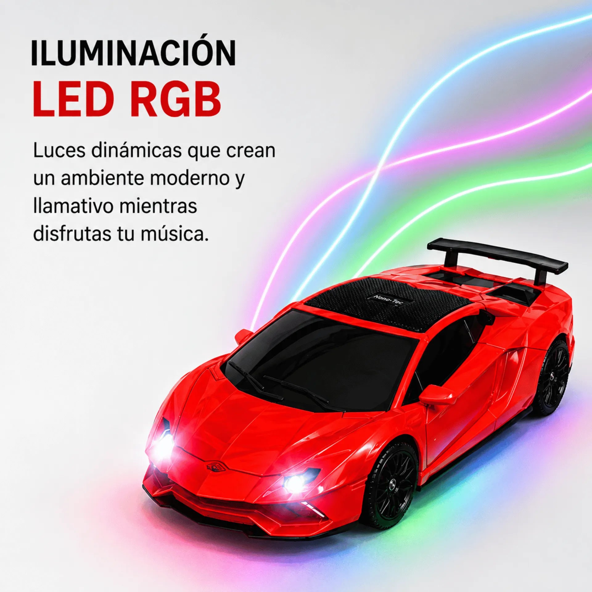 Parlante Bluetooth Tipo Carro Deportivo Nano-Tec 10W Con Luces RGB NT-P2450