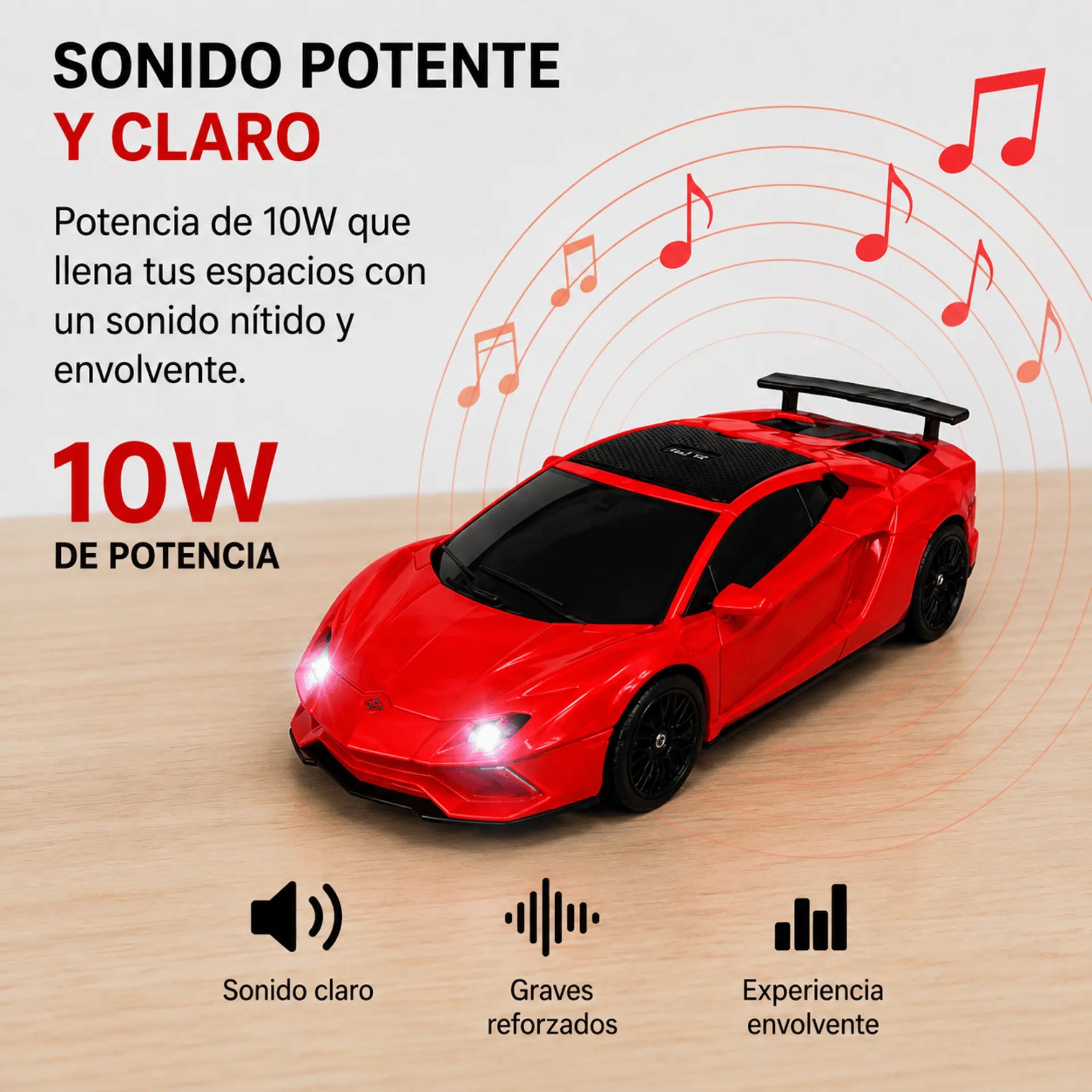 Parlante Bluetooth Tipo Carro Deportivo Nano-Tec 10W Con Luces RGB NT-P2450