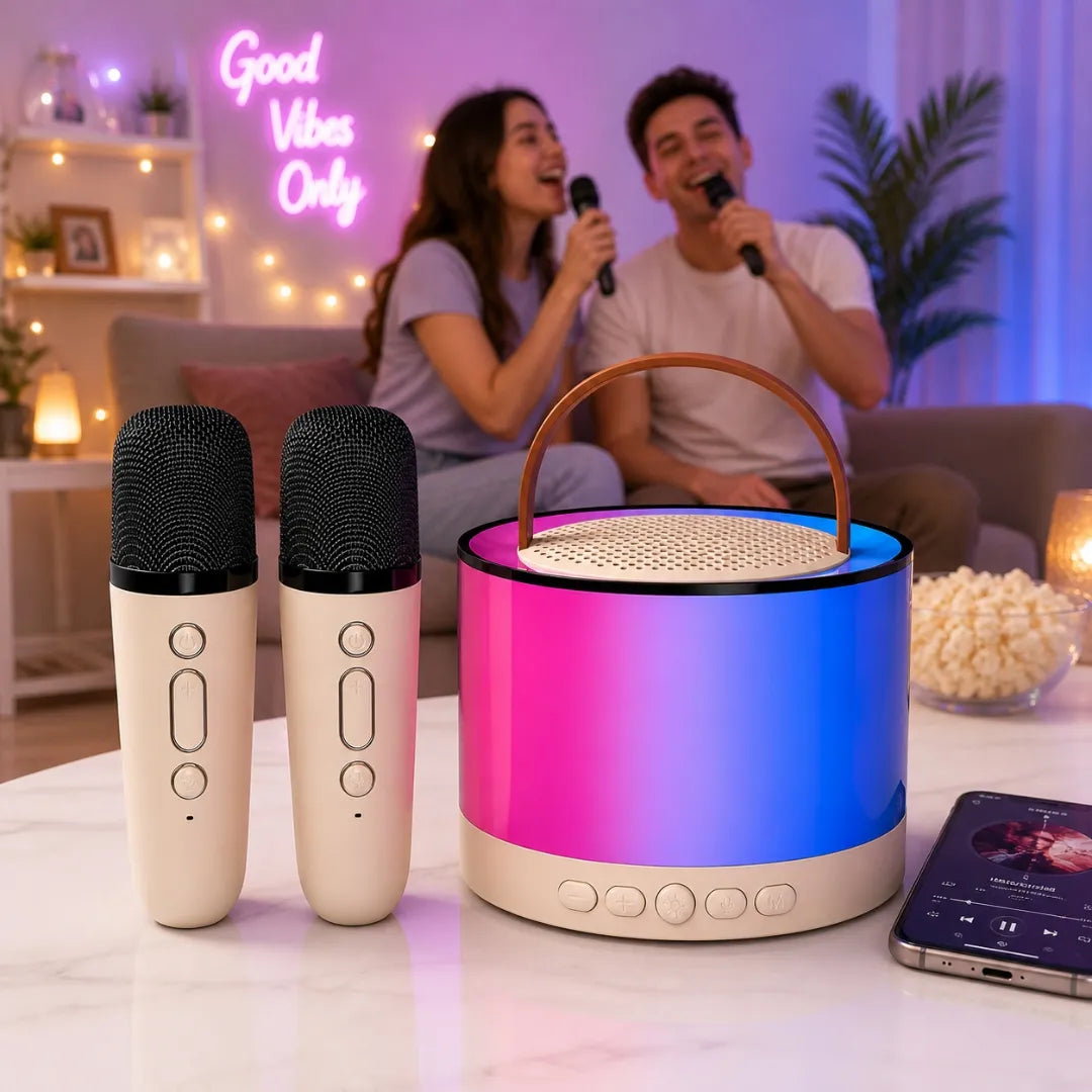 Parlante De Karaoke Con 2 Micrófonos Inalámbricos 5W Bluetooth Luces LED Baihuo City MY-7362