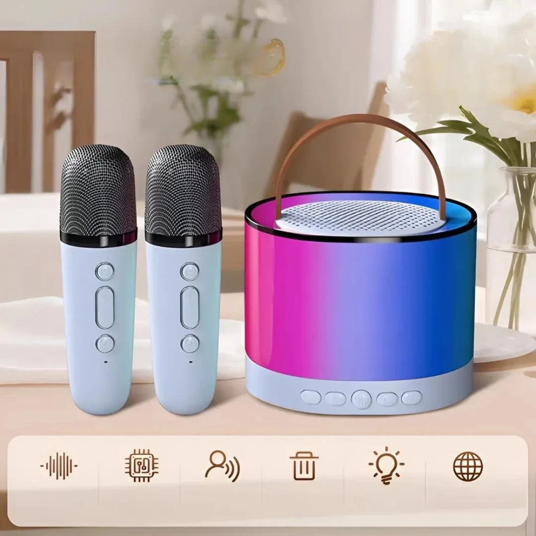 Parlante De Karaoke Con 2 Micrófonos Inalámbricos 5W Bluetooth Luces LED Baihuo City MY-7362