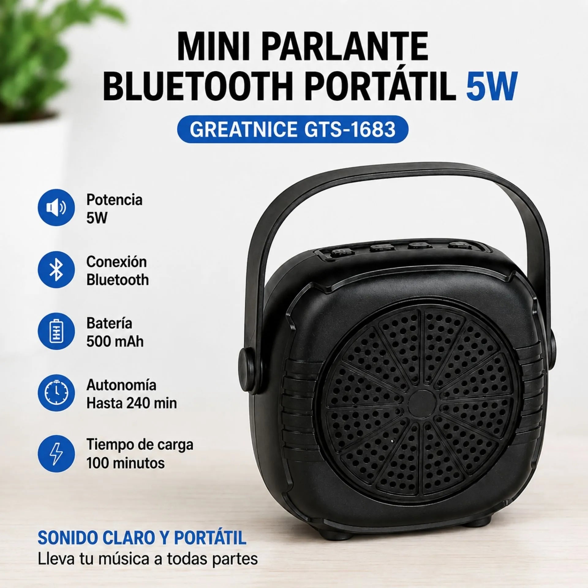 Mini Parlante Bluetooth Portátil Recargable 5W GREATNICE GTS-1683