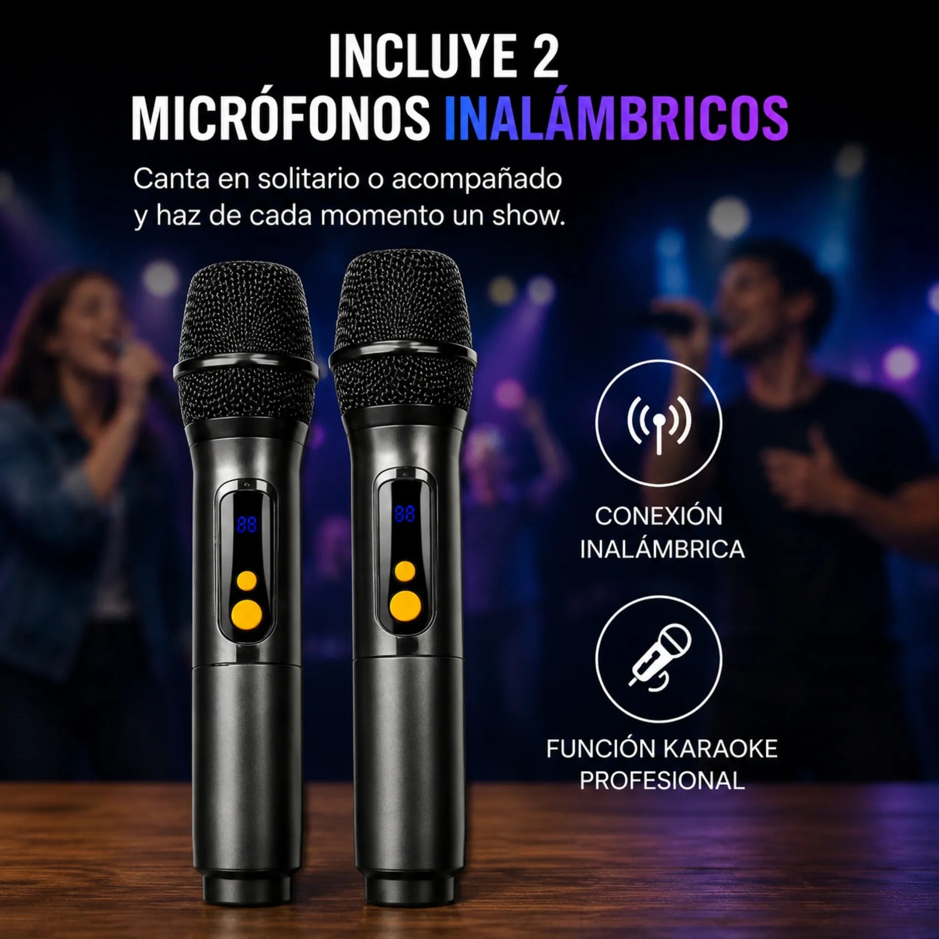 Parlante Karaoke Bluetooth 8 Pulgadas Con Luces RGB Y 2 Micrófonos Brodu BTS-2101
