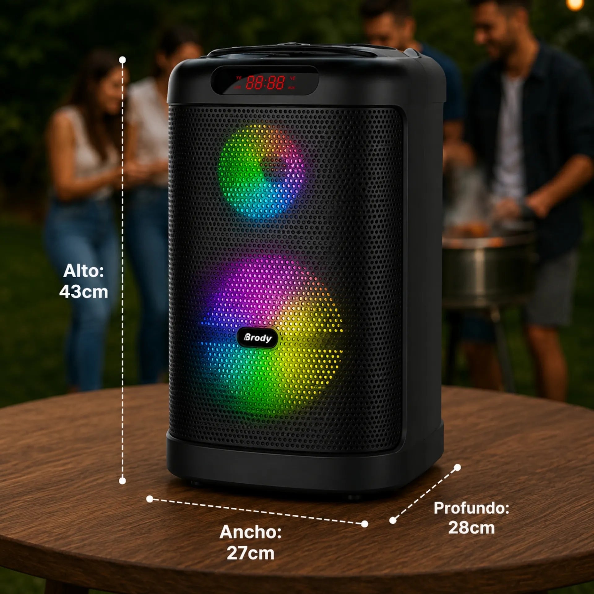 Parlante Karaoke Bluetooth 8 Pulgadas Con Luces RGB Y 2 Micrófonos Brodu BTS-2101