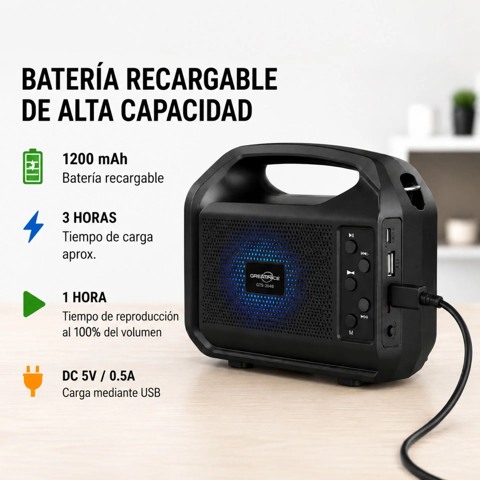 Radio Parlante Bluetooth Con Panel Solar, Linterna y Correa Portátil GTS-2040
