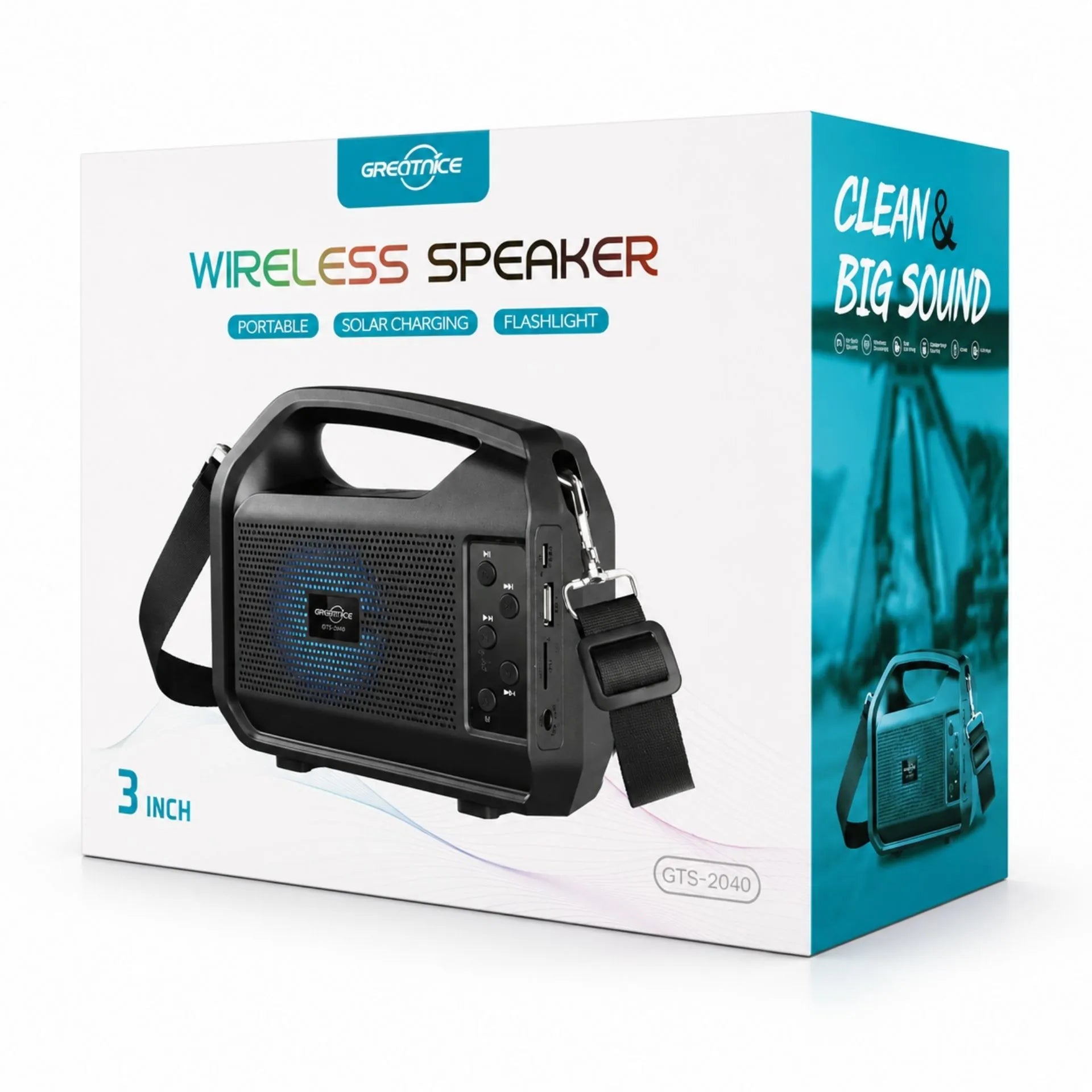 Radio Parlante Bluetooth Con Panel Solar, Linterna y Correa Portátil GTS-2040