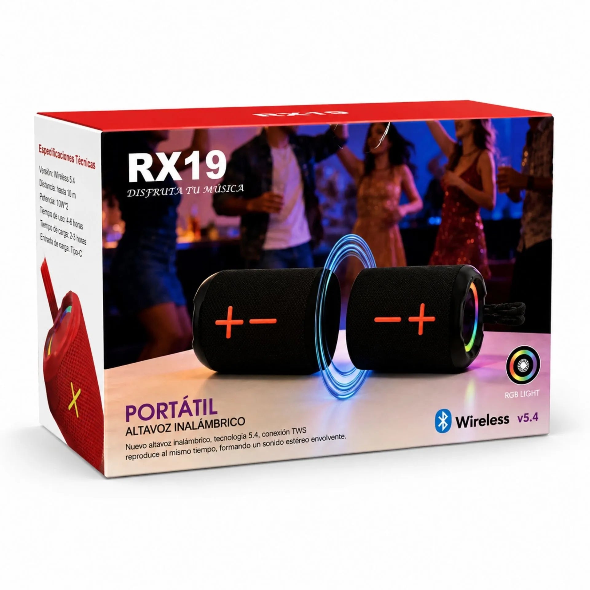 Parlante Inalambrico Bluetooth Dúo TWS Con Luz RGB RX19