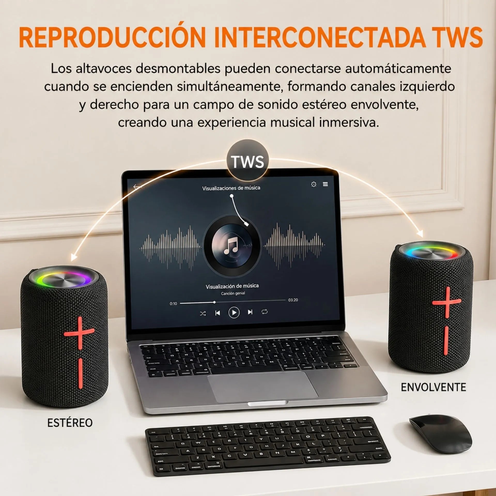 Parlante Inalambrico Bluetooth Dúo TWS Con Luz RGB RX19