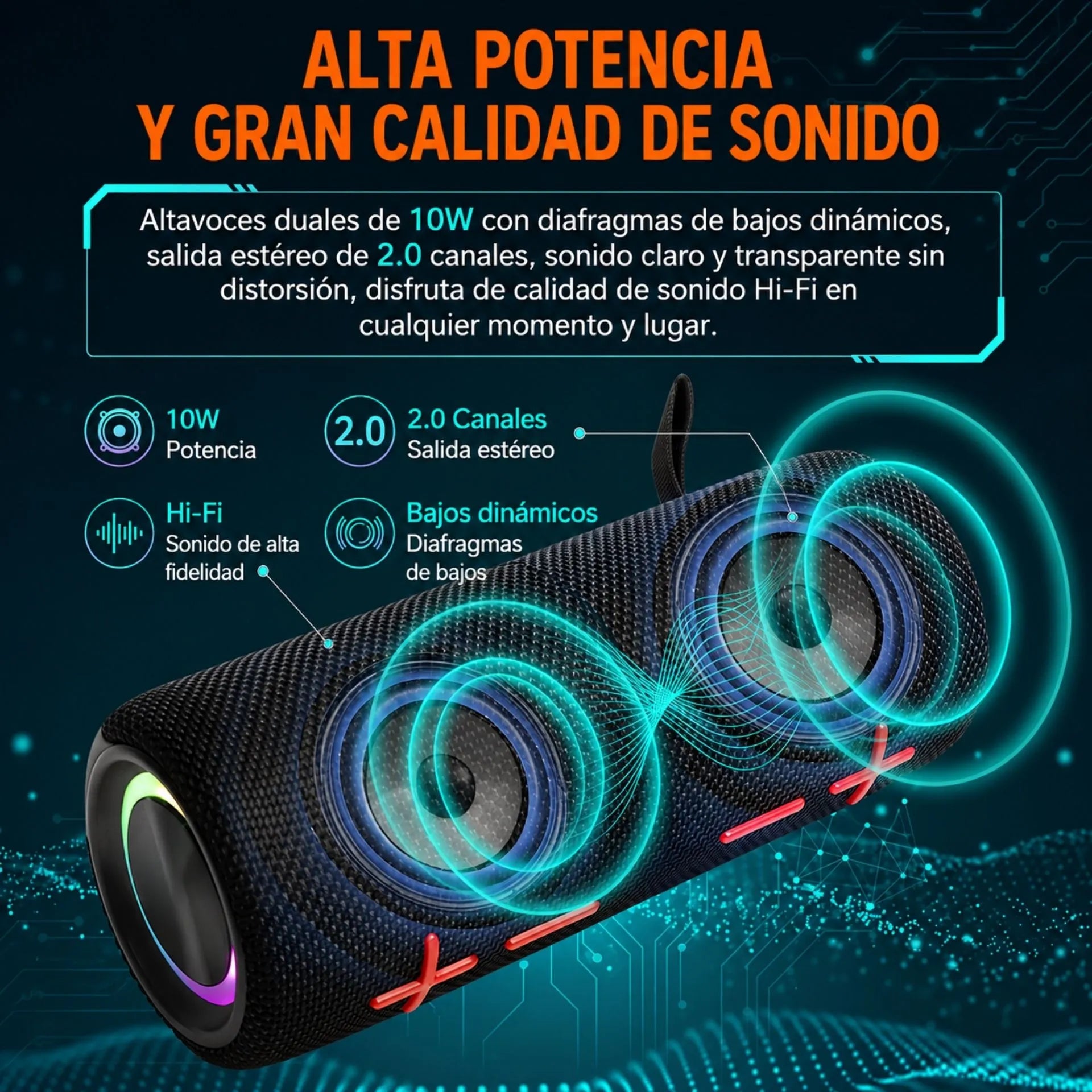 Parlante Inalambrico Bluetooth Dúo TWS Con Luz RGB RX19