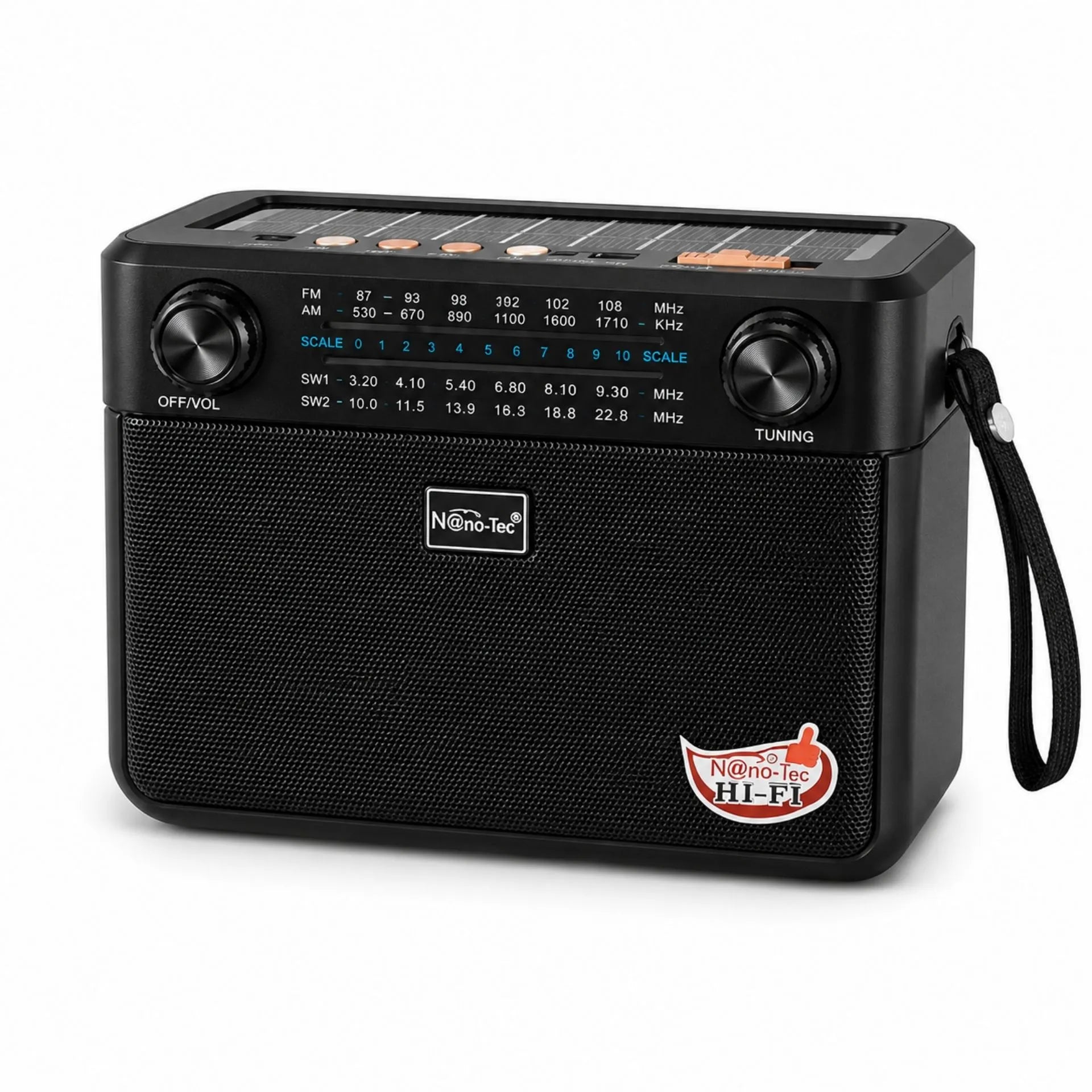 Radio Parlante Multifuncional Recargable Nano-Tec 60W Con Bluetooth, Panel Solar Y Radio FM/AM/SW NT-R1274