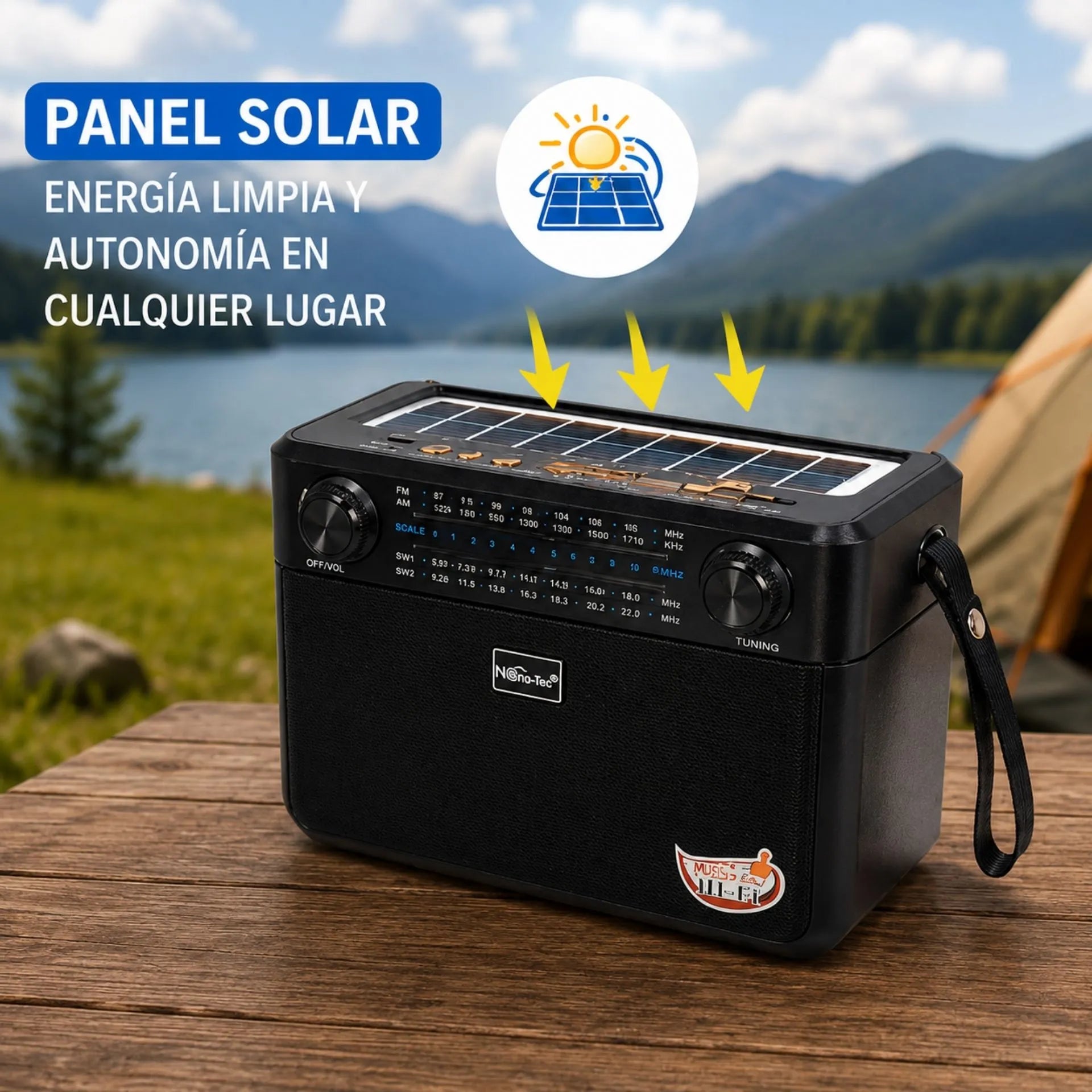 Radio Parlante Multifuncional Recargable Nano-Tec 60W Con Bluetooth, Panel Solar Y Radio FM/AM/SW NT-R1274