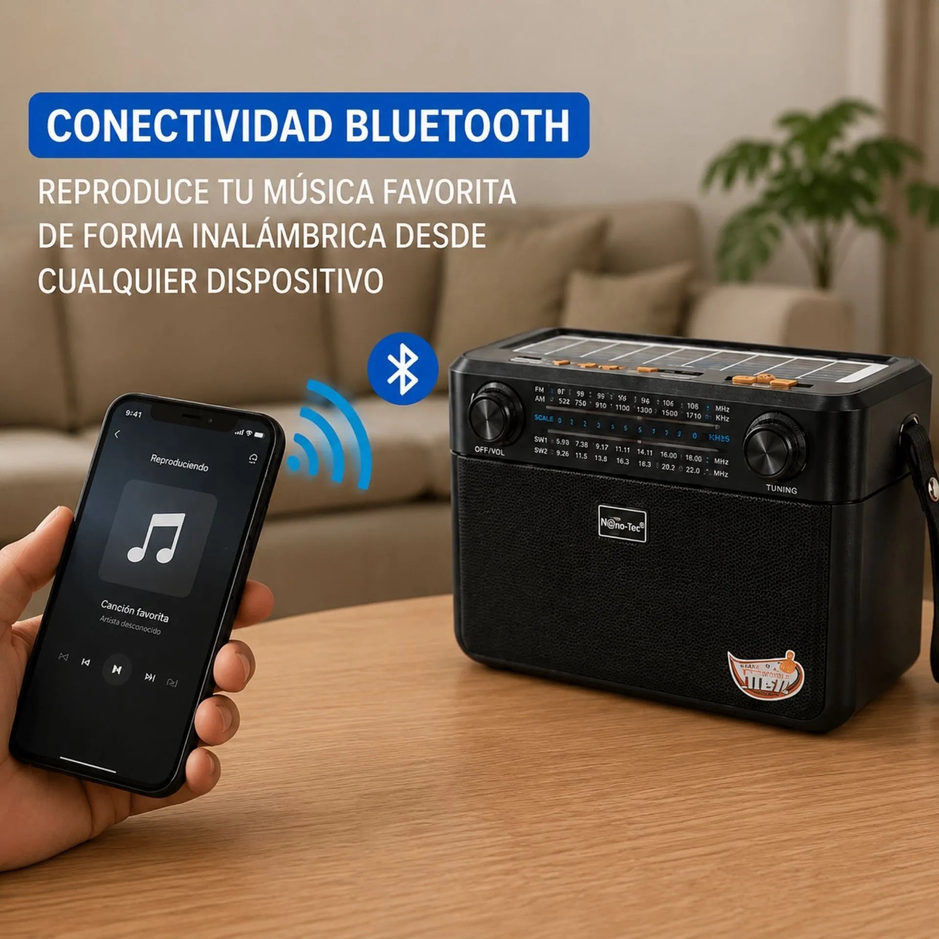 Radio Parlante Multifuncional Recargable Nano-Tec 60W Con Bluetooth, Panel Solar Y Radio FM/AM/SW NT-R1274
