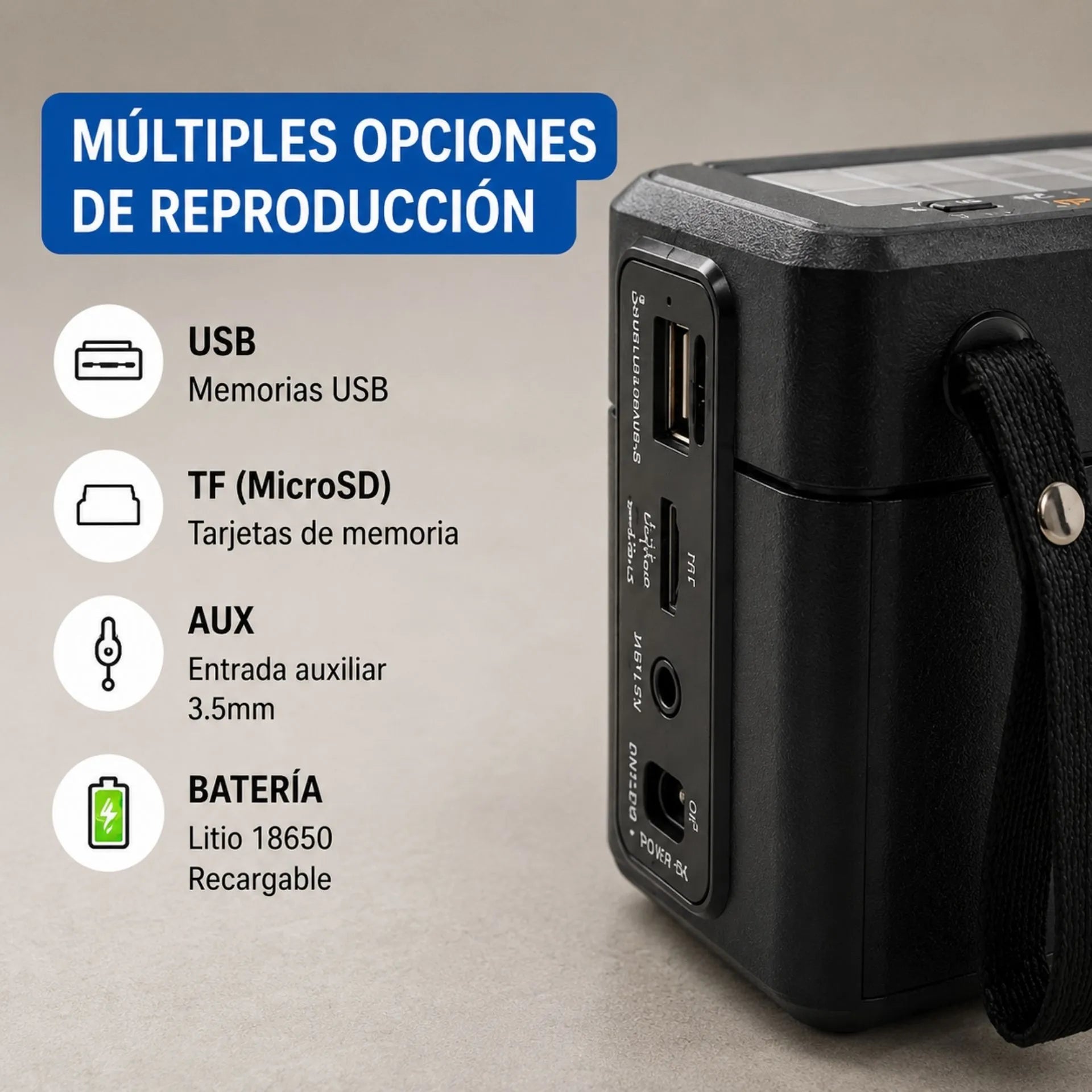 Radio Parlante Multifuncional Recargable Nano-Tec 60W Con Bluetooth, Panel Solar Y Radio FM/AM/SW NT-R1274