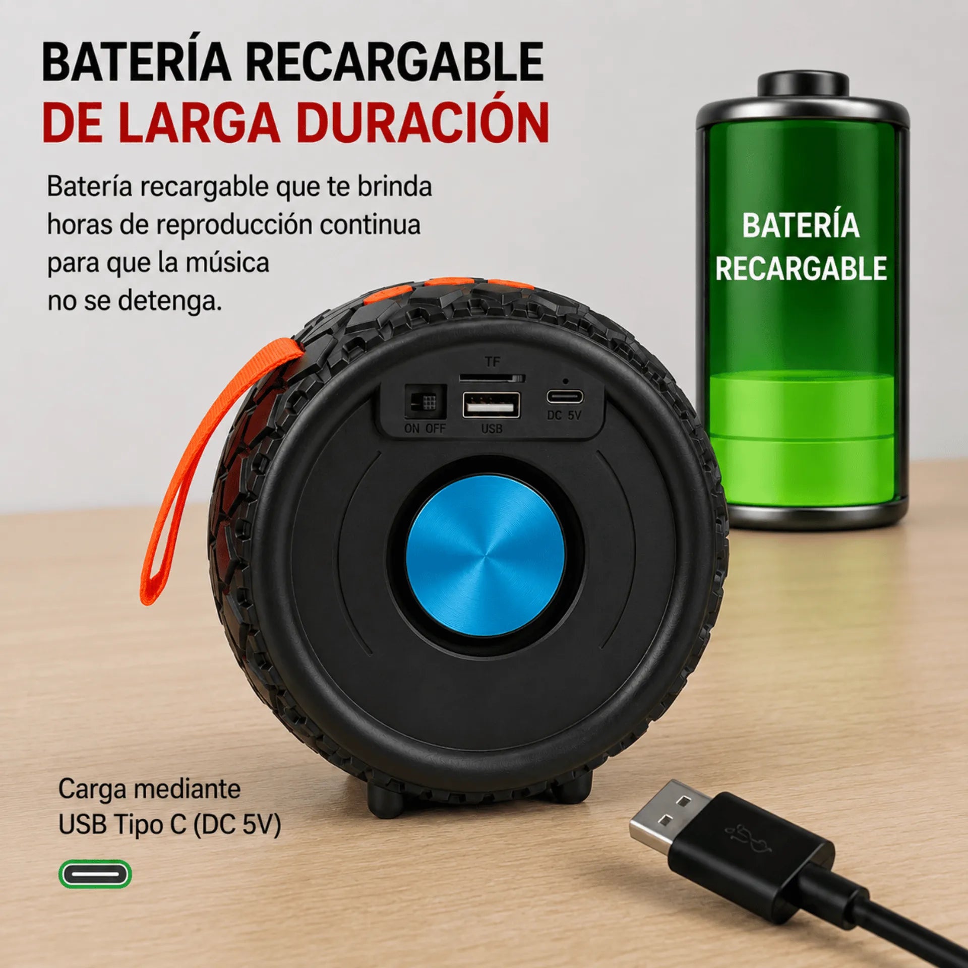 Parlante Bluetooth Tipo Rueda Nano-Tec 12W Con Luces RGB NT-P2448