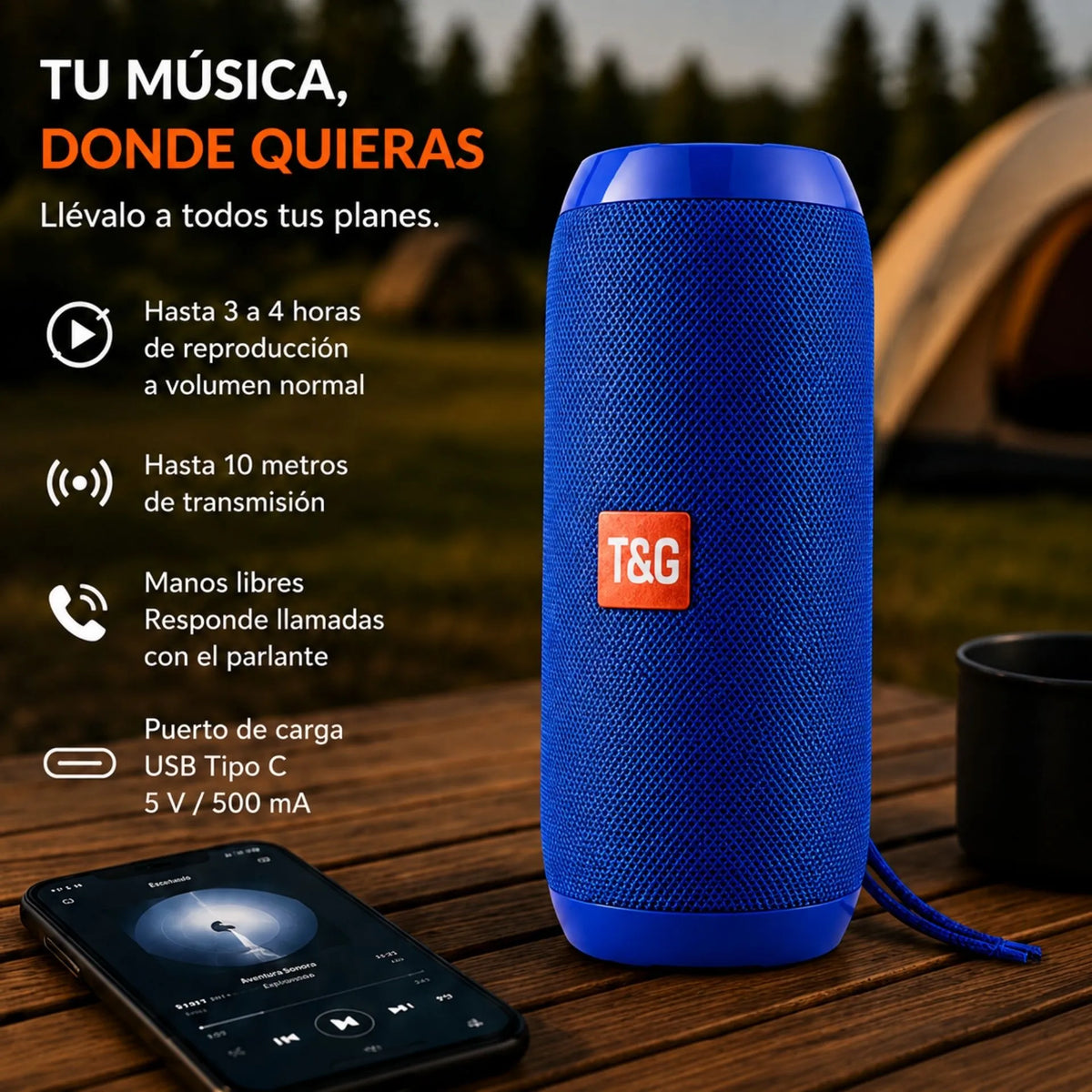 Parlante Portátil Bluetooth Recargable 10W Con TWS T&G TG-117