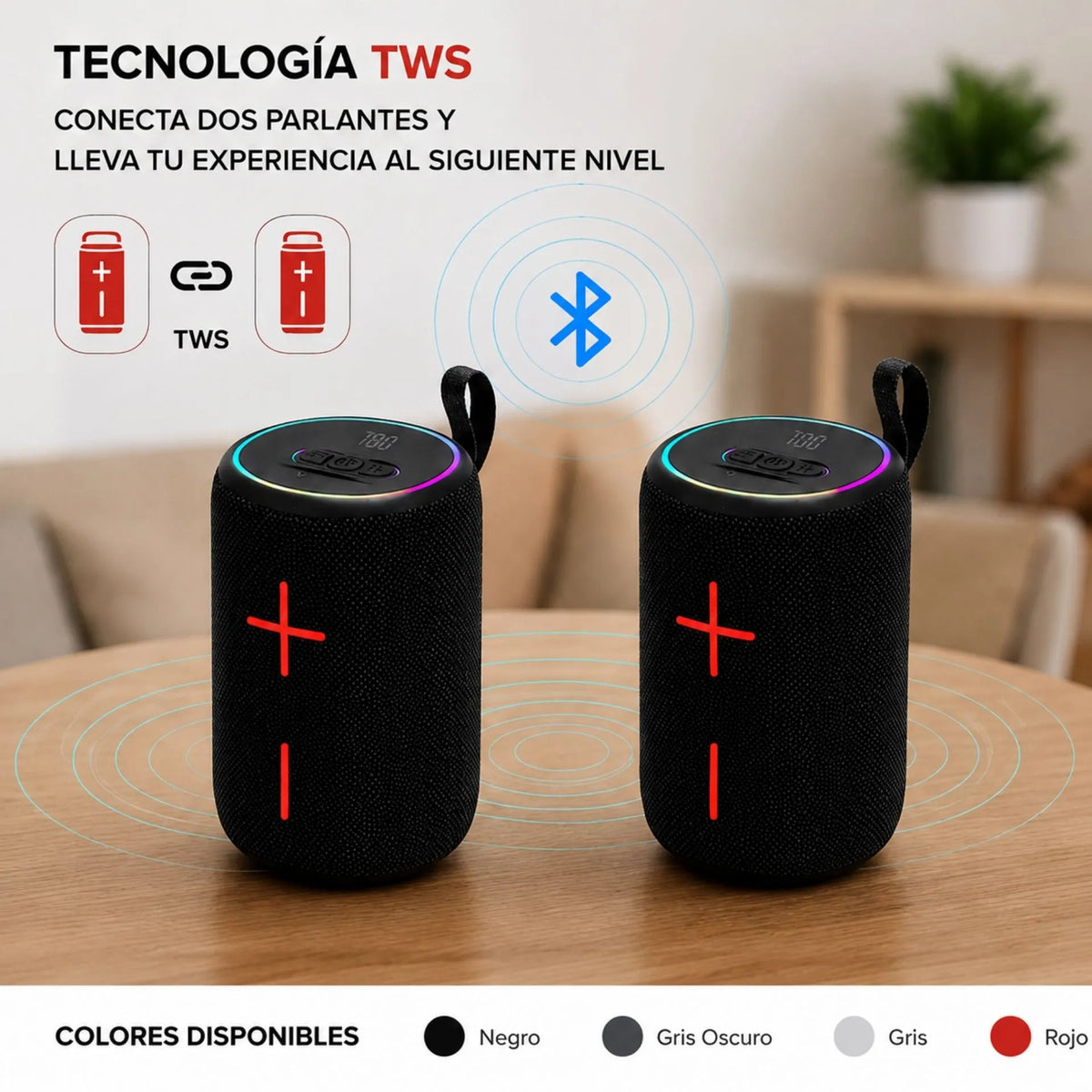 Parlante Portátil Bluetooth 5.4 10W Con Luz RGB T&G TG-464