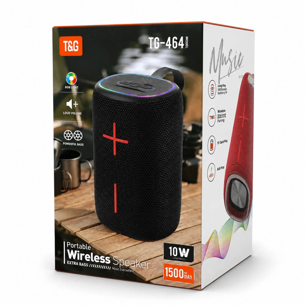Parlante Portátil Bluetooth 5.4 10W Con Luz RGB T&G TG-464