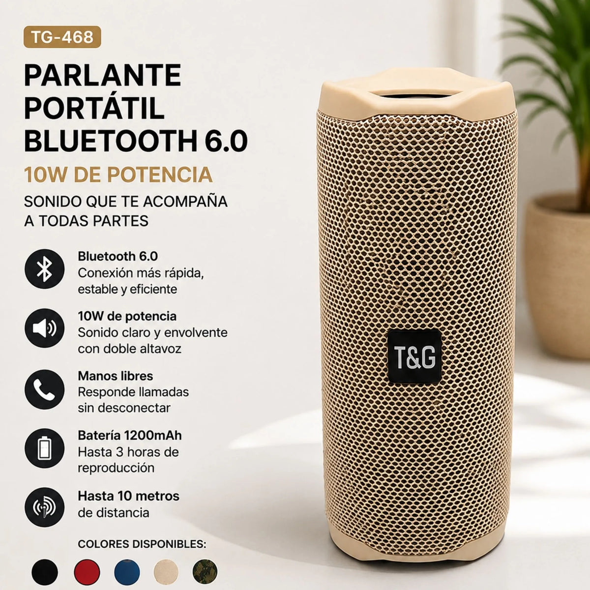 Parlante Portátil Recargable Bluetooth 10W Con Manos Libres T&G TG-468