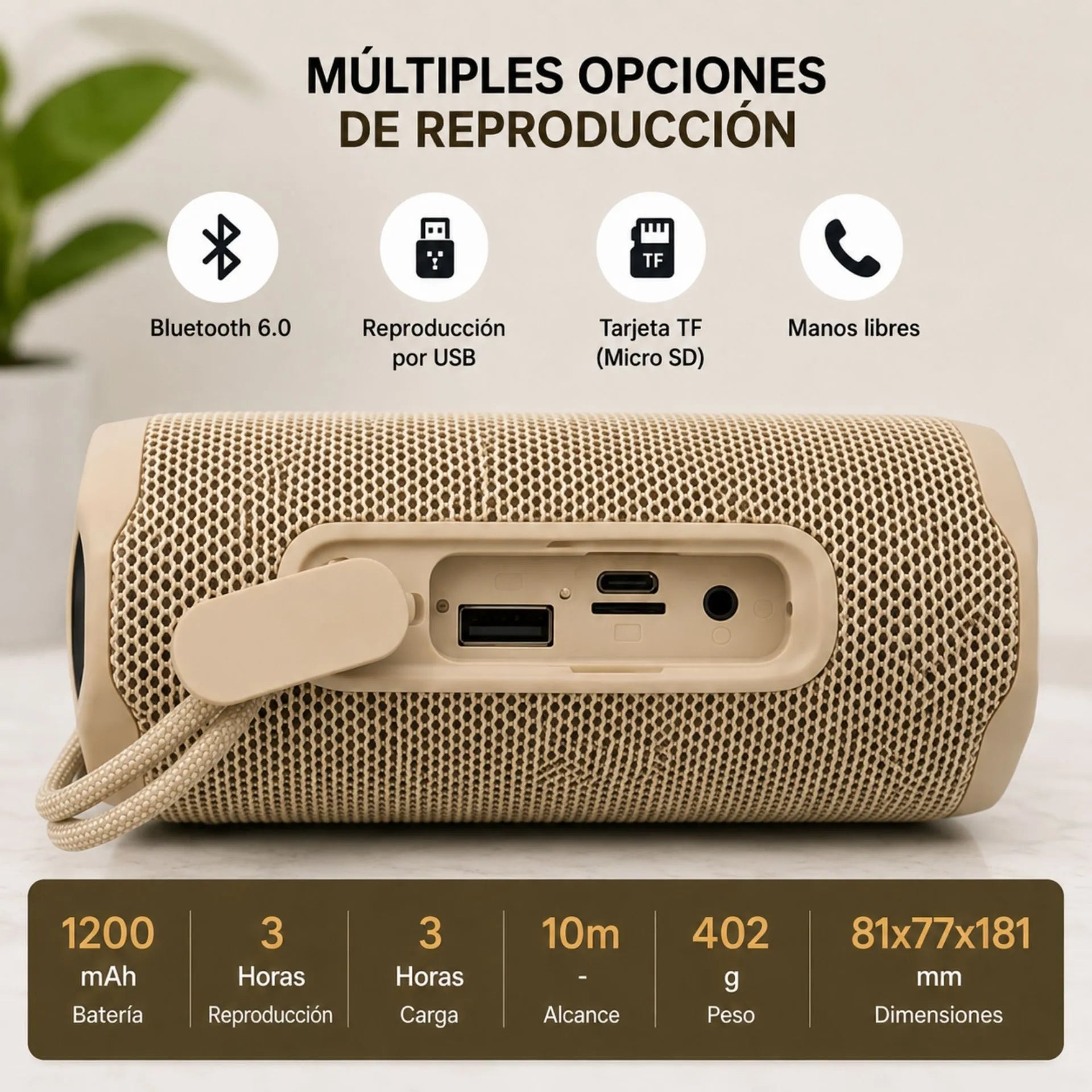 Parlante Portátil Recargable Bluetooth 10W Con Manos Libres T&G TG-468