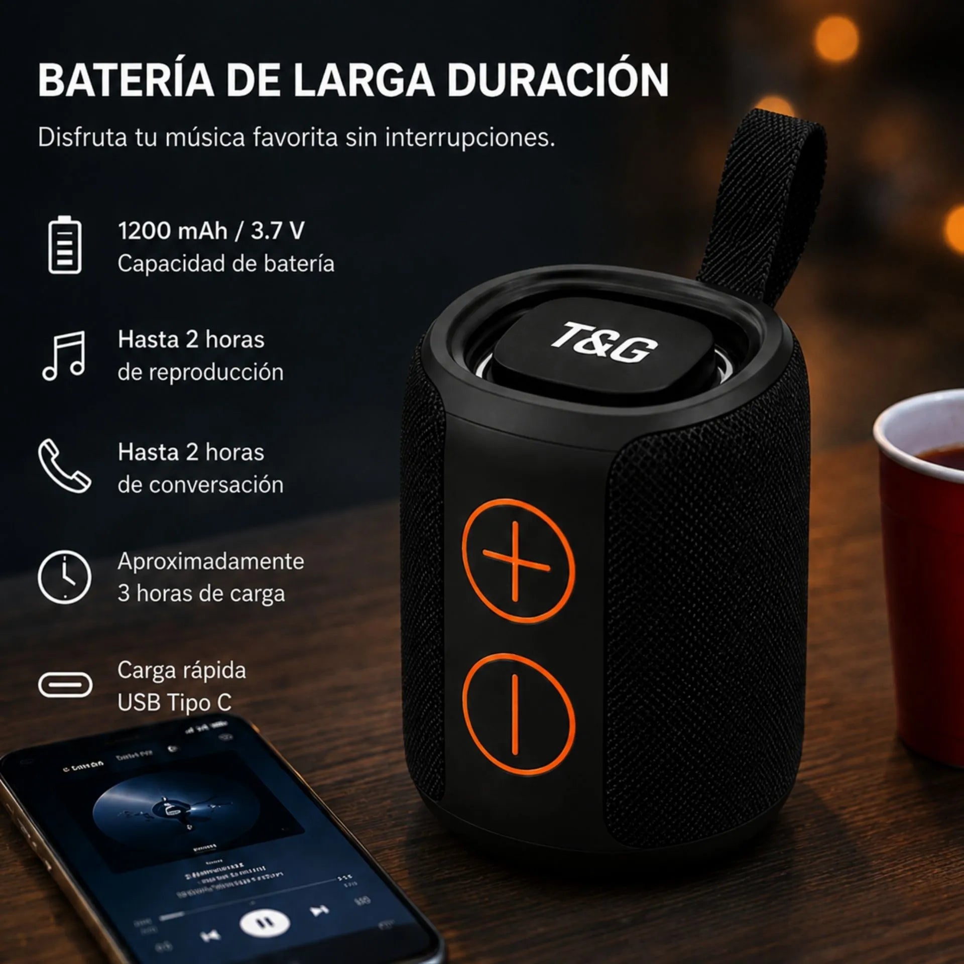 Parlante Portátil Bluetooth 5.4 15W Con Luz RGB T&G TG-486 MINI