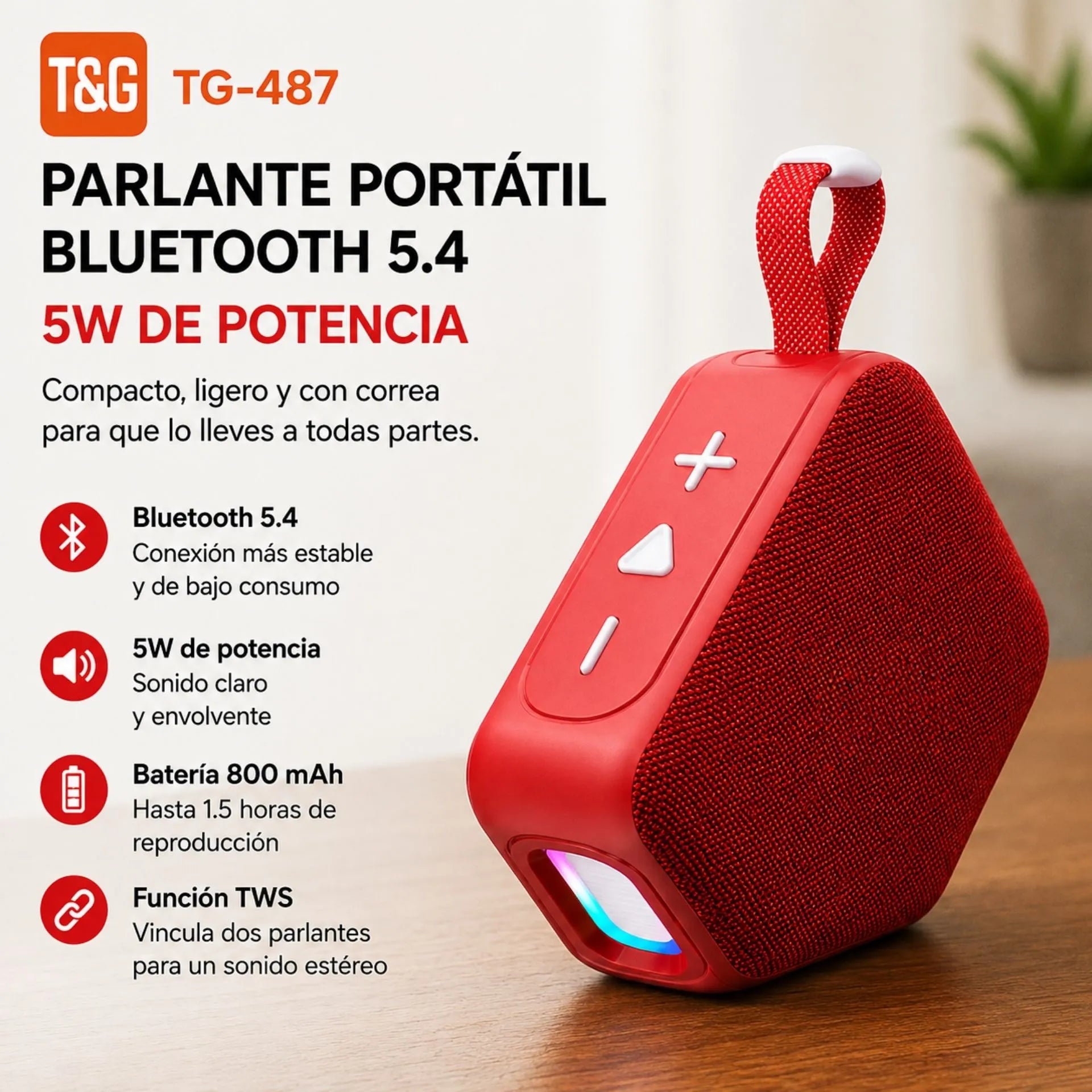 Parlante Portátil Recargable Bluetooth 5W Con TWS T&G TG-487