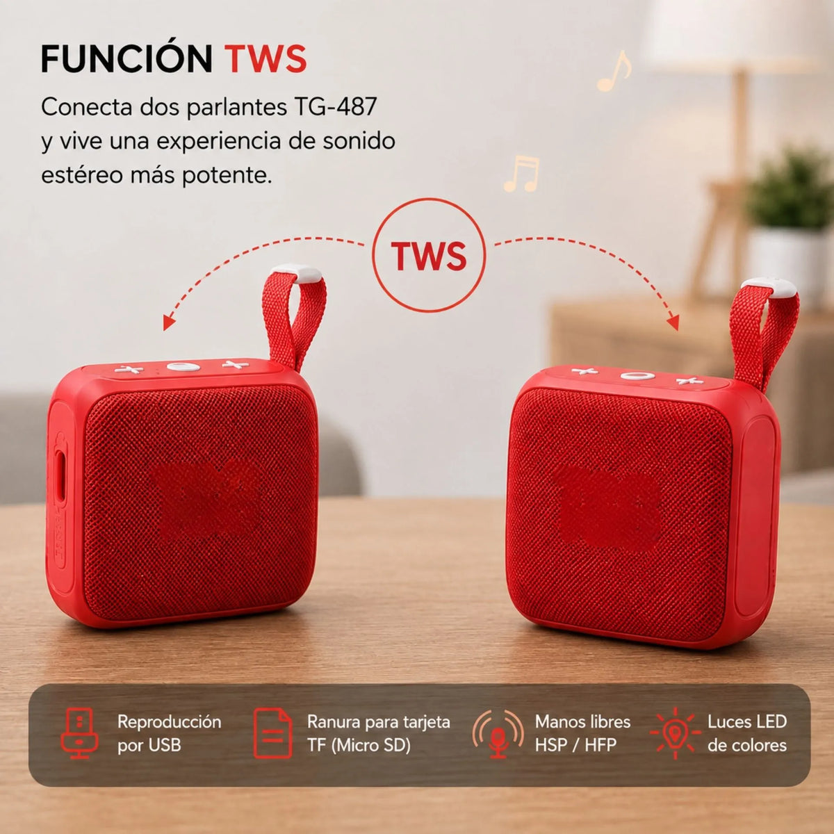 Parlante Portátil Recargable Bluetooth 5W Con TWS T&G TG-487