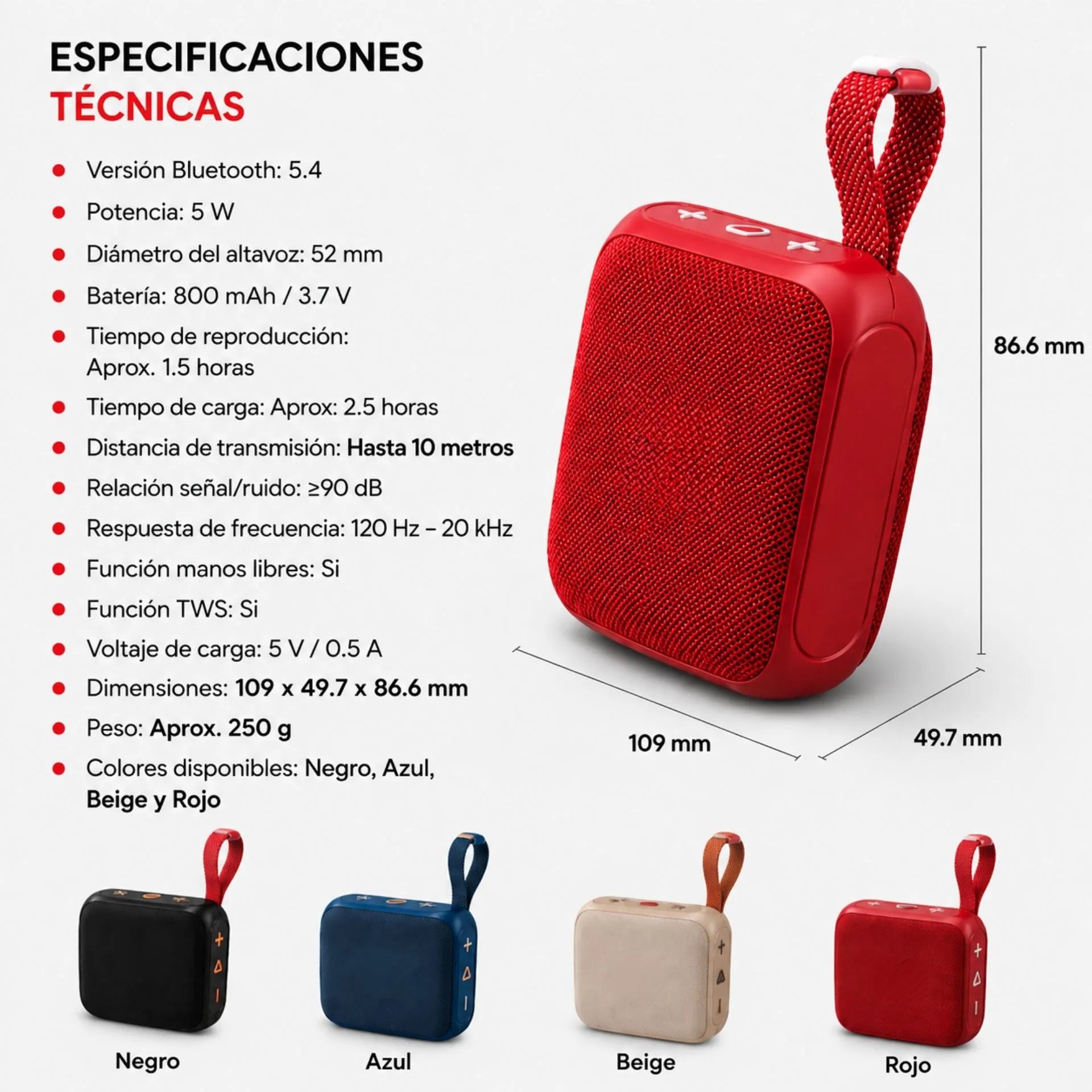 Parlante Portátil Recargable Bluetooth 5W Con TWS T&G TG-487