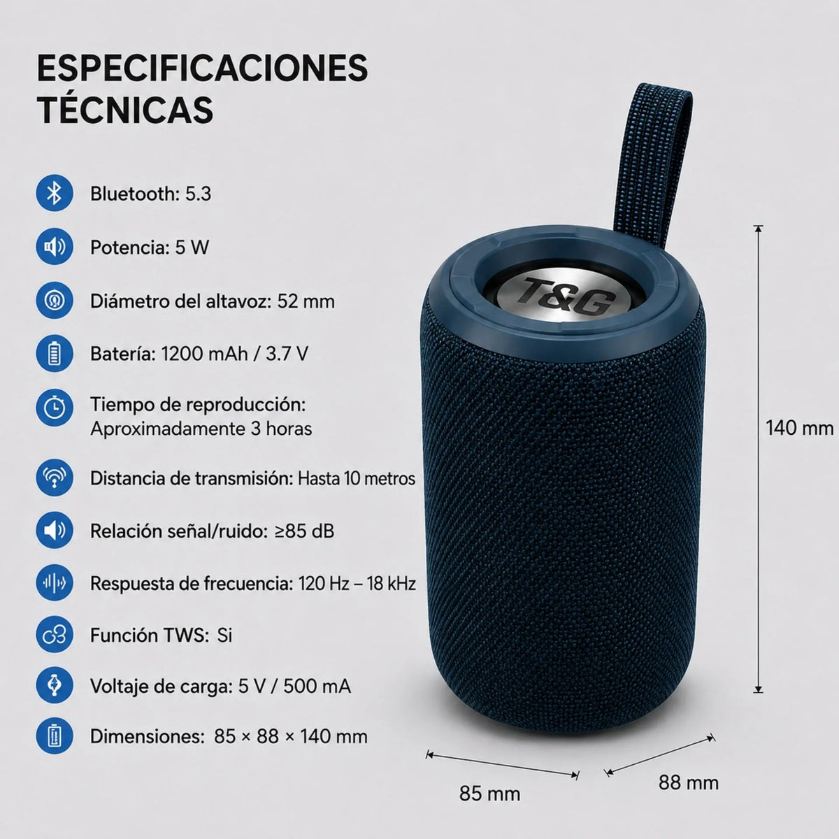 Parlante Portátil Bluetooth Recargable 5W Con TWS T&G TG681