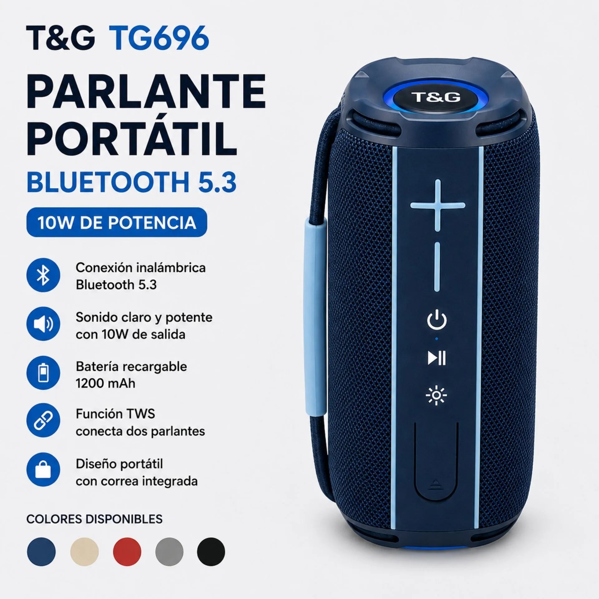 Parlante Portátil Recargable Bluetooth 10W T&G TG696