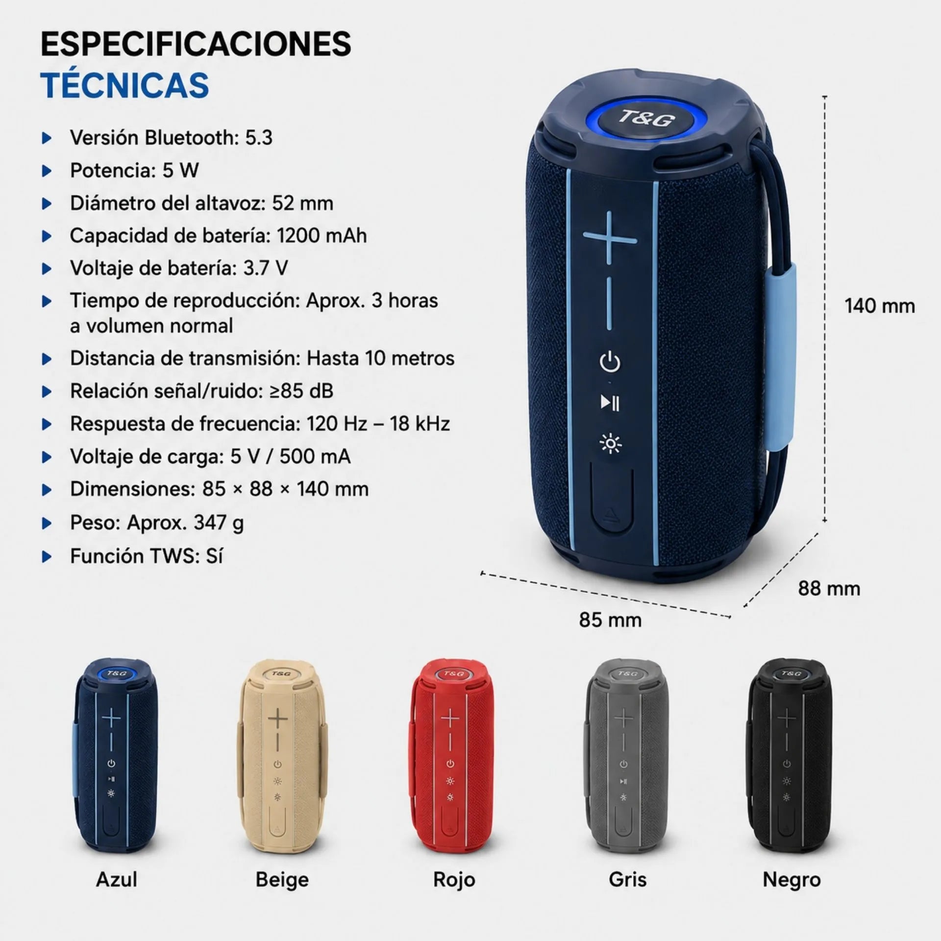 Parlante Portátil Recargable Bluetooth 10W T&G TG696