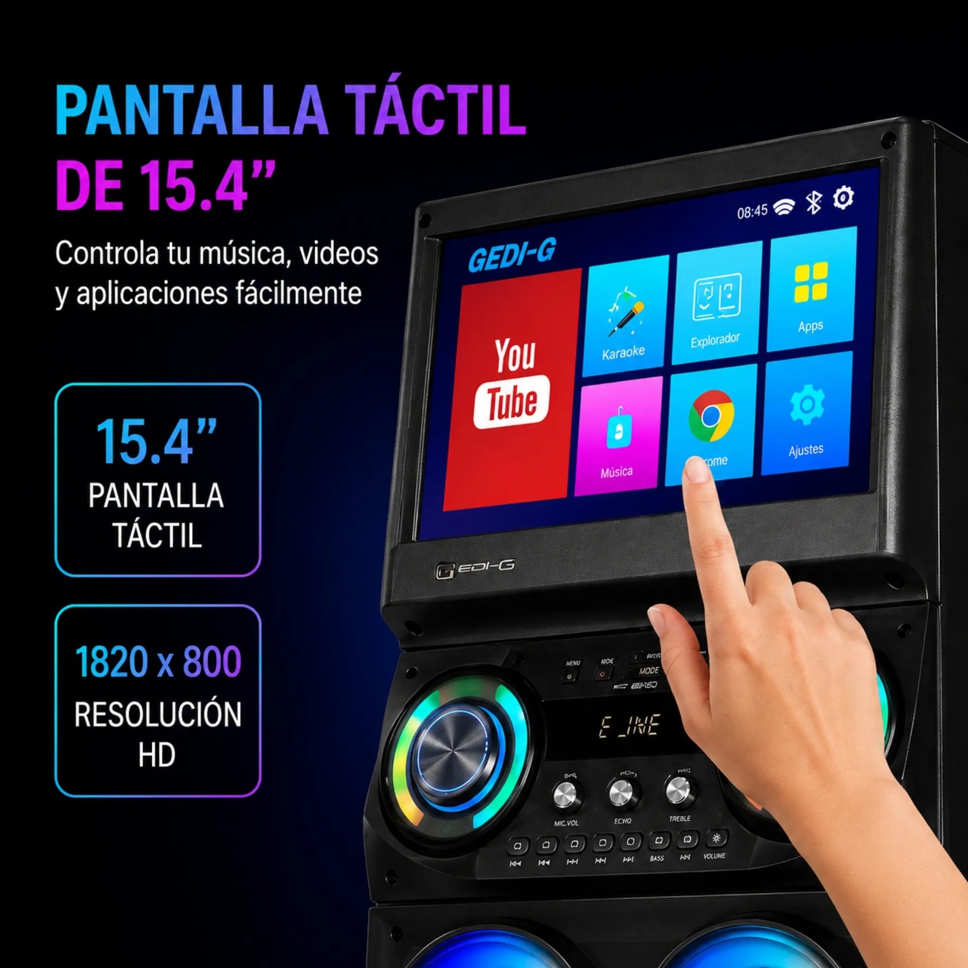 Parlante Torre Android Bluetooth Doble 12 Pulgadas Con Pantalla Táctil GD-1419