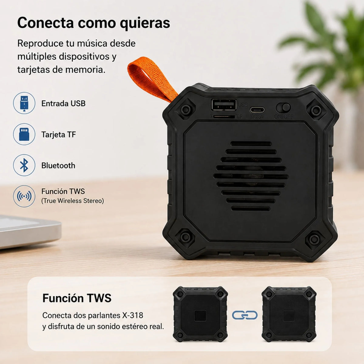 Parlante Bluetooth Portátil 3W Con Función TWS, USB Y TF X-318