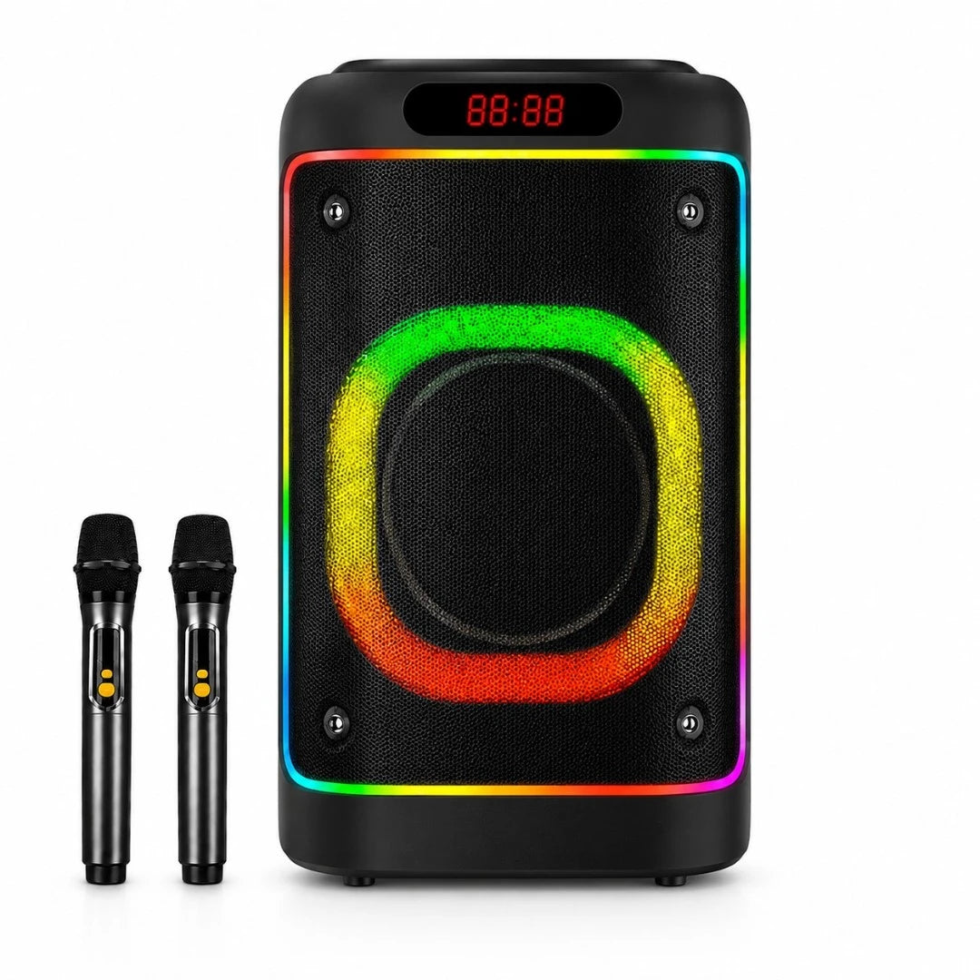 Parlante Cabina Bluetooth 8 Pulgadas Recargable Con Luces RGB Y 2 Micrófonos Brodu BTS-2103