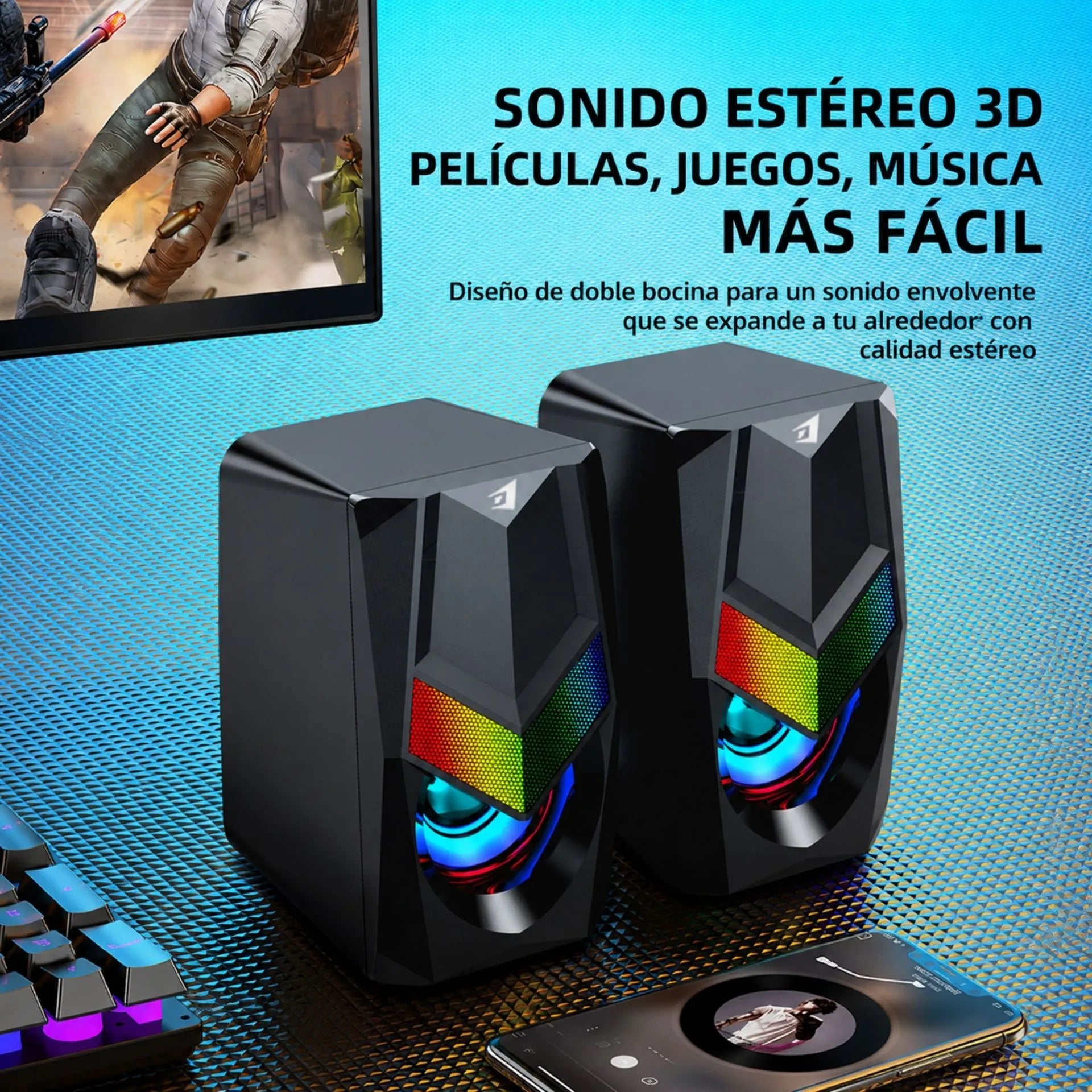 Parlantes Multimedia USB 2.0 Gamer Estéreo 10W para Computador Jertech S3